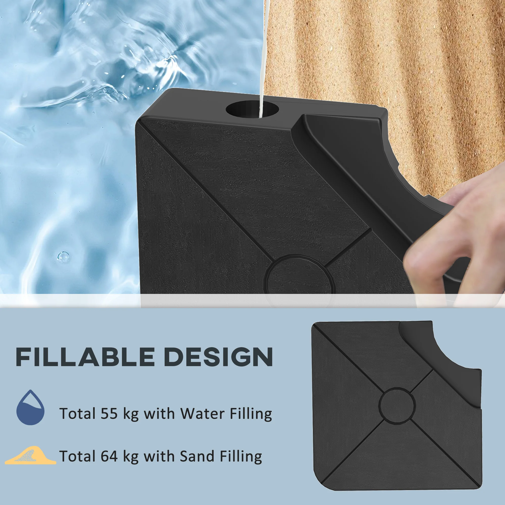 Outsunny Umbrella Weights for Offset Parasols, 64kg Sand/55kg Water Filled - Image 4