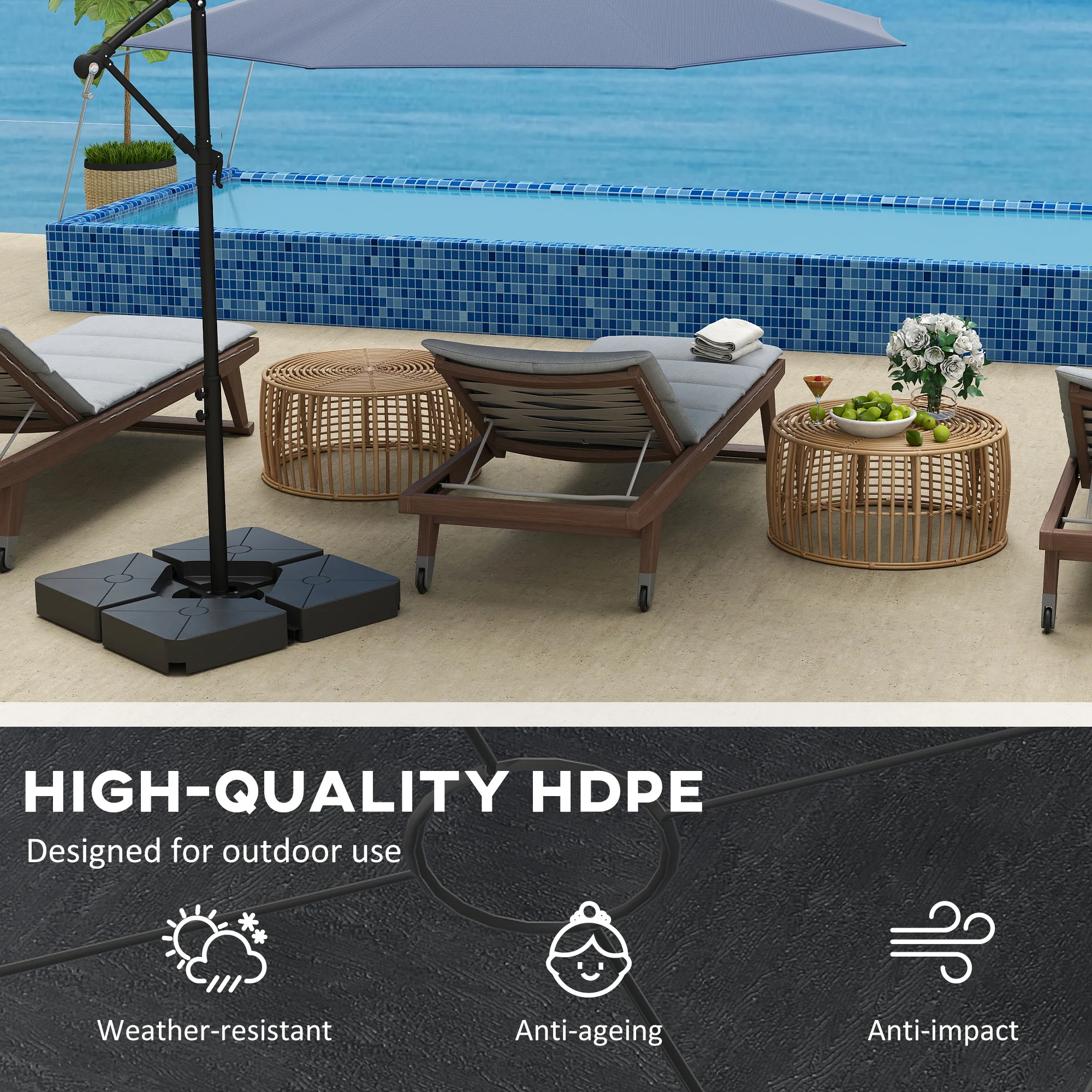 Outsunny Umbrella Weights for Offset Parasols, 64kg Sand/55kg Water Filled - Image 6