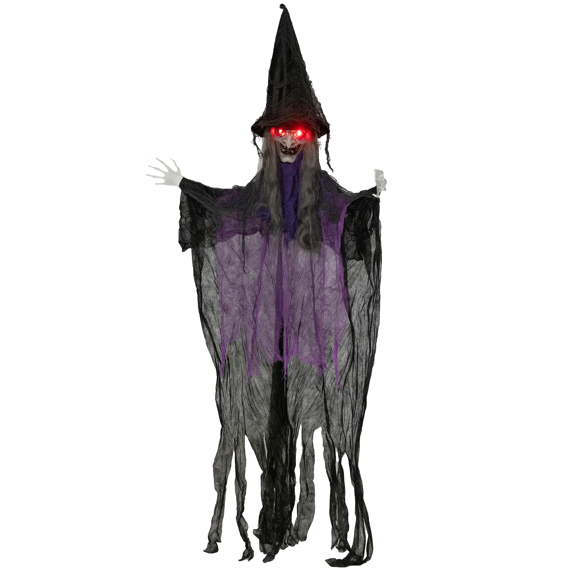 Outsunny Voice Activated Halloween Animatronics Hanging Witch, Purple