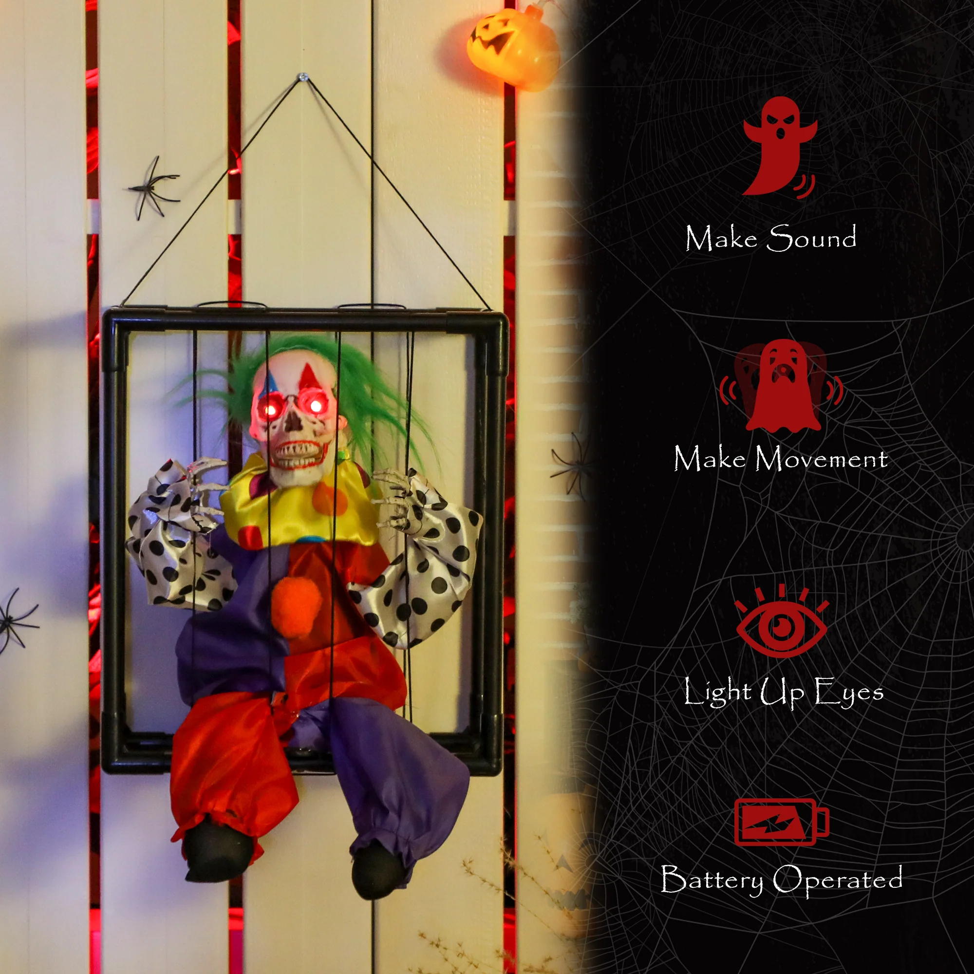 Outsunny Voice Activated Halloween Animatronics Hinging Clown in Cage - Image 7