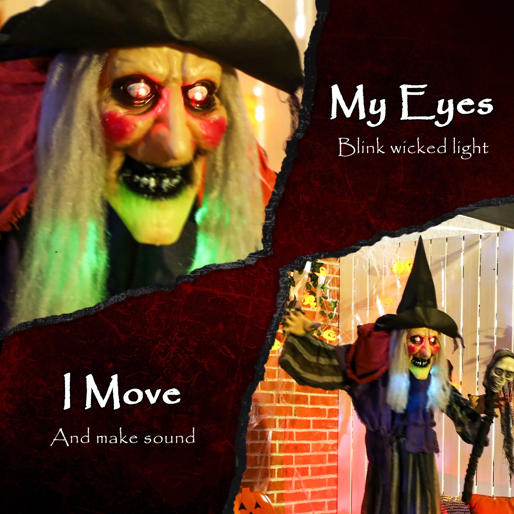 Outsunny Voice Activated Halloween Animatronics Standing Witch & Skull Staff - Image 4