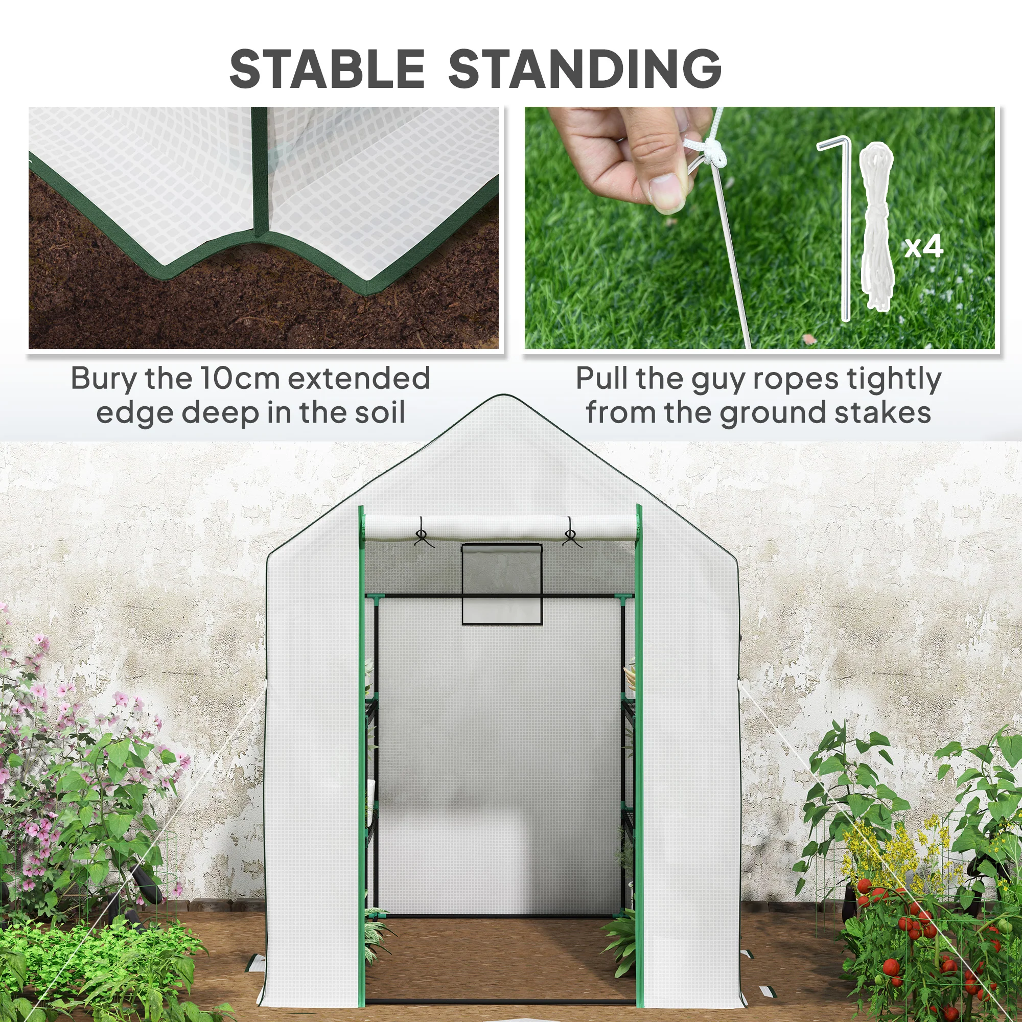 Outsunny Walk-in Greenhouse With, Outdoor Small Greenhouse, White - Image 16