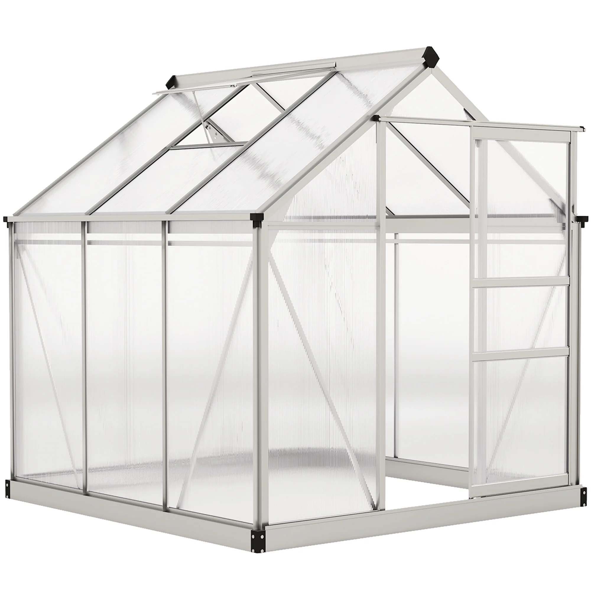 Outsunny Walk-In Polycarbonate Greenhouse Plant Grow Galvanied Aluminium - Image 10