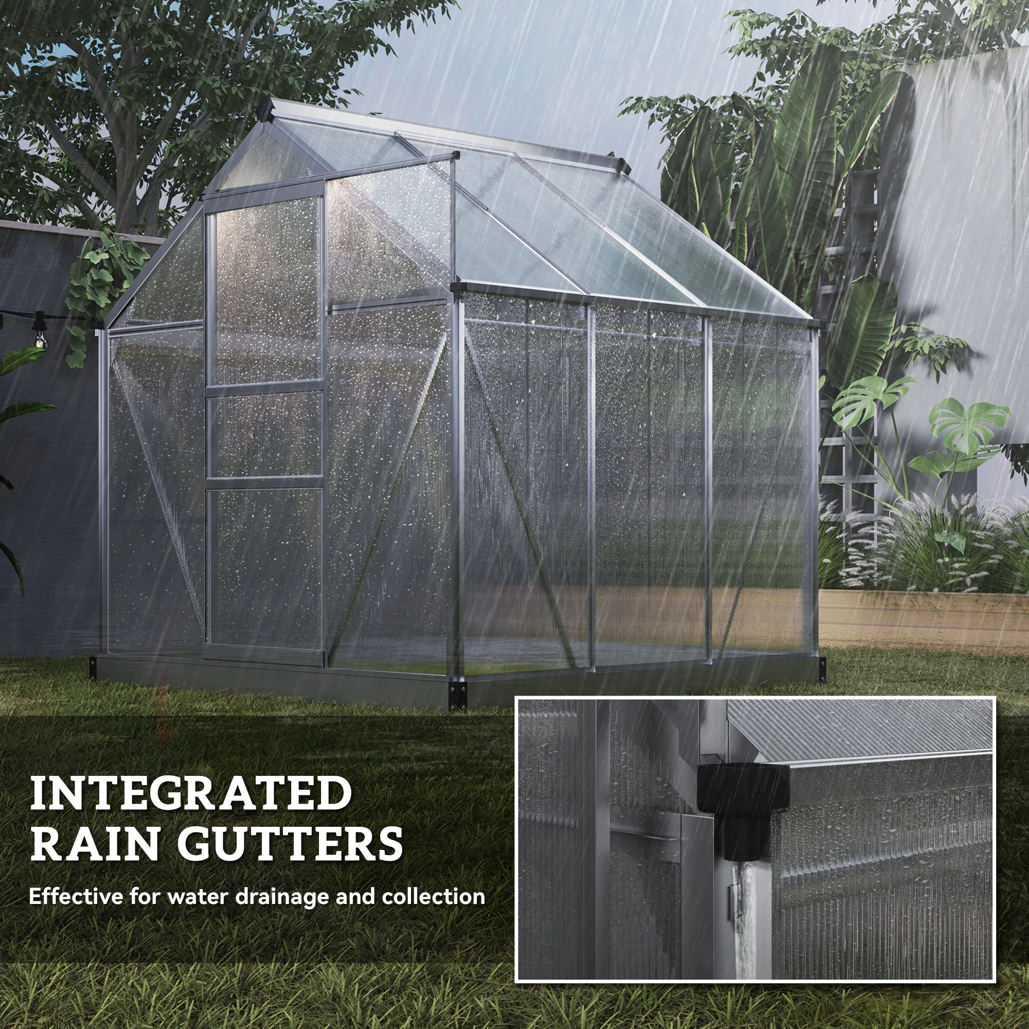 Outsunny Walk-In Polycarbonate Greenhouse Plant Grow Galvanied Aluminium - Image 16