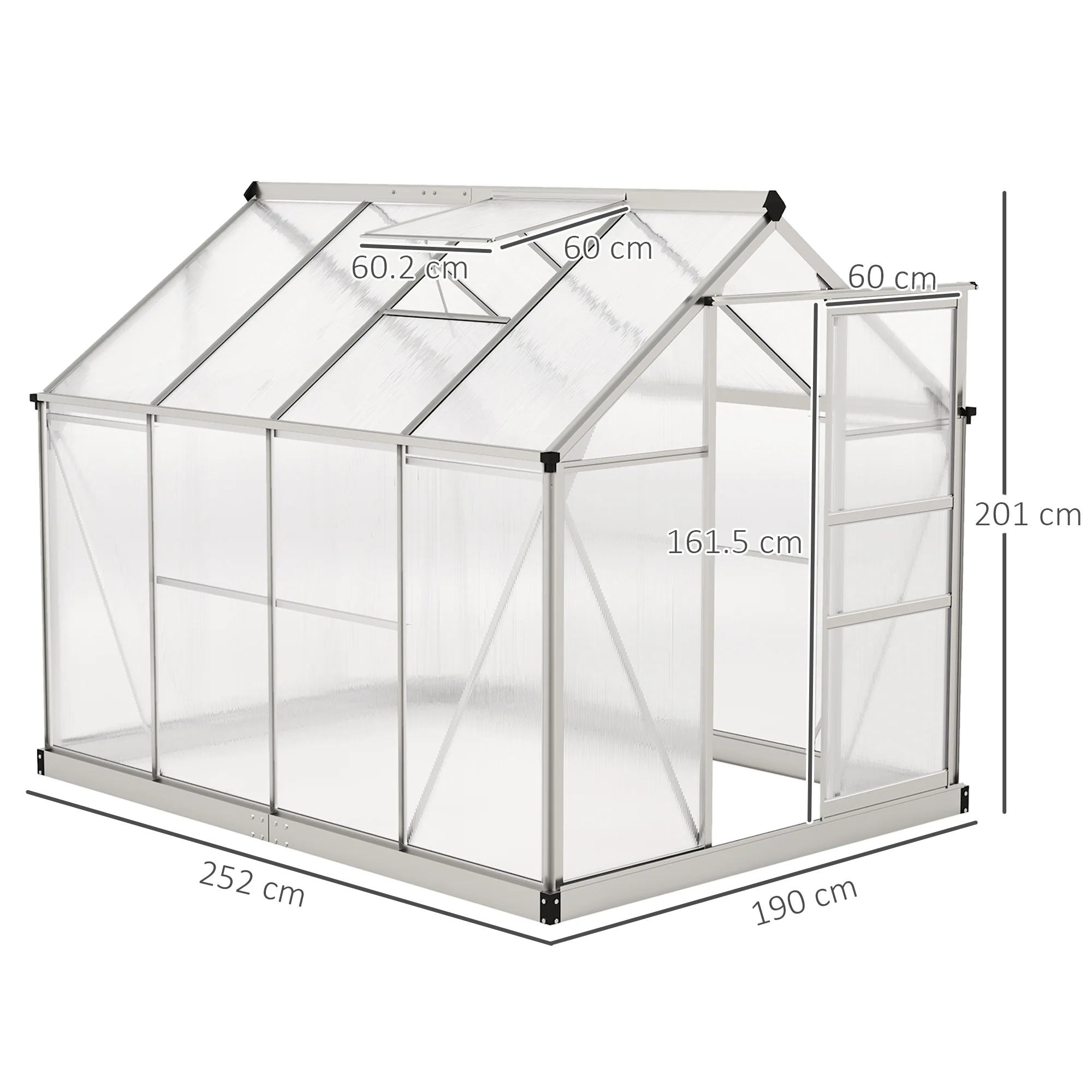 Outsunny Walk-In Polycarbonate Greenhouse Plant Grow Galvanied Aluminium - Image 23