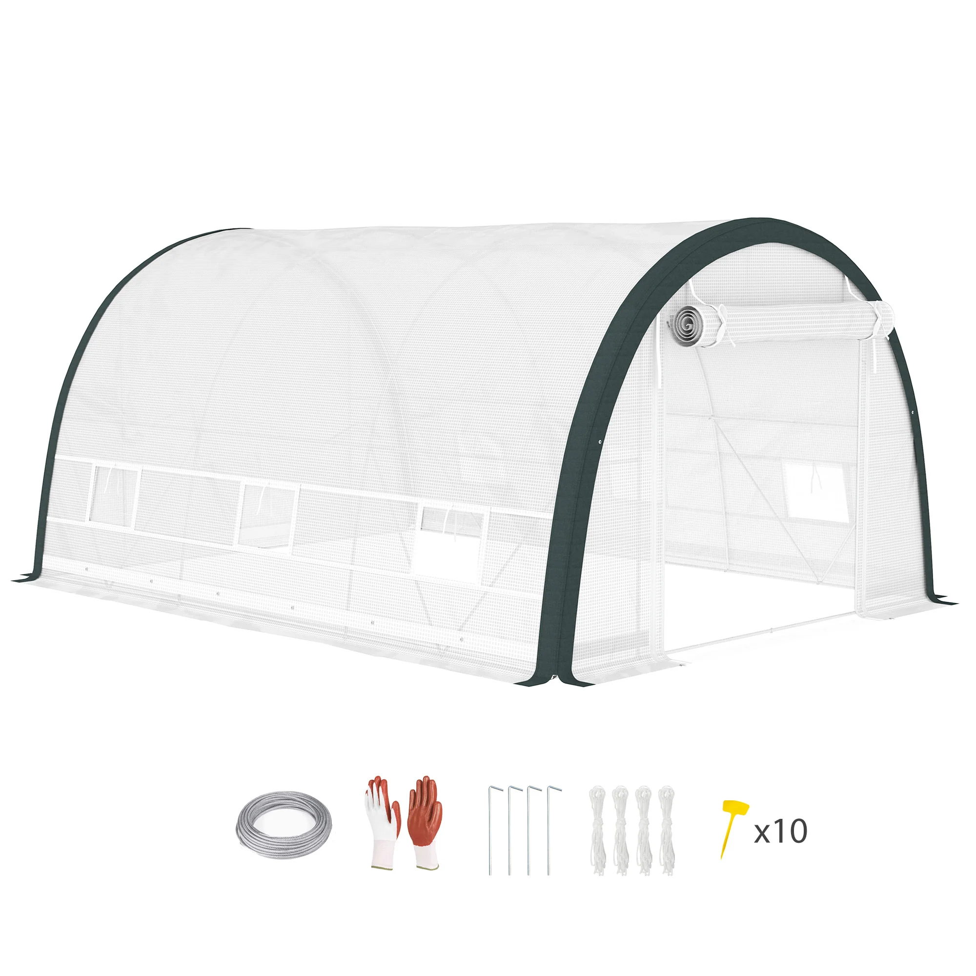 Outsunny Walk-in Tunnel Greenhouse, Upgraded Structure, Mesh Door & Windows