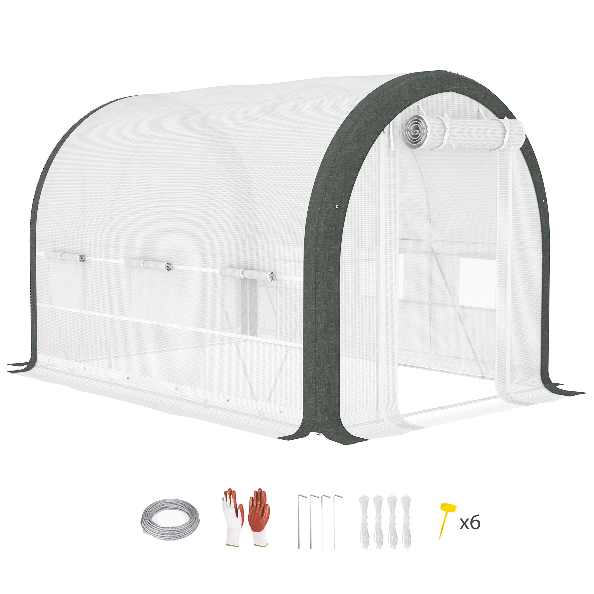 Outsunny Walk-in Tunnel Greenhouse, Upgraded Structure, Mesh Door & Windows - Image 10