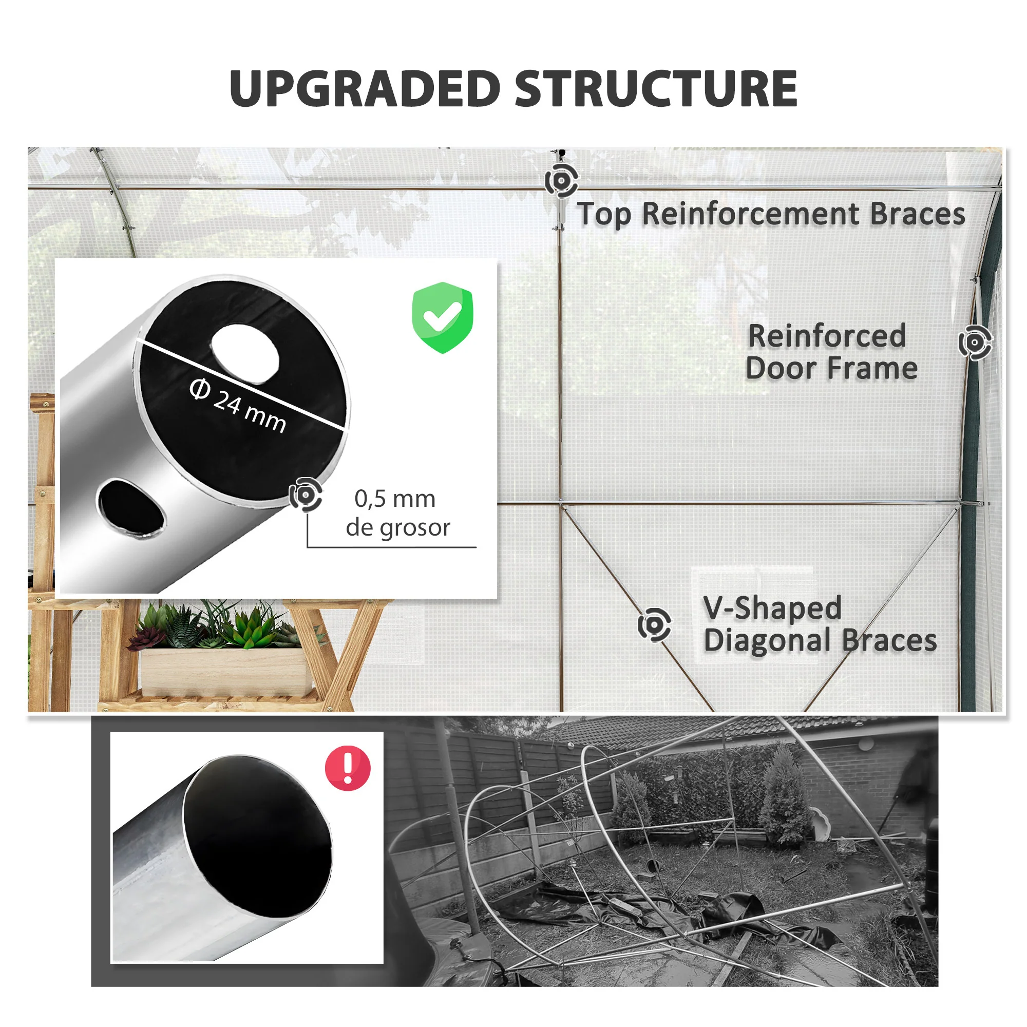 Outsunny Walk-in Tunnel Greenhouse, Upgraded Structure, Mesh Door & Windows - Image 13