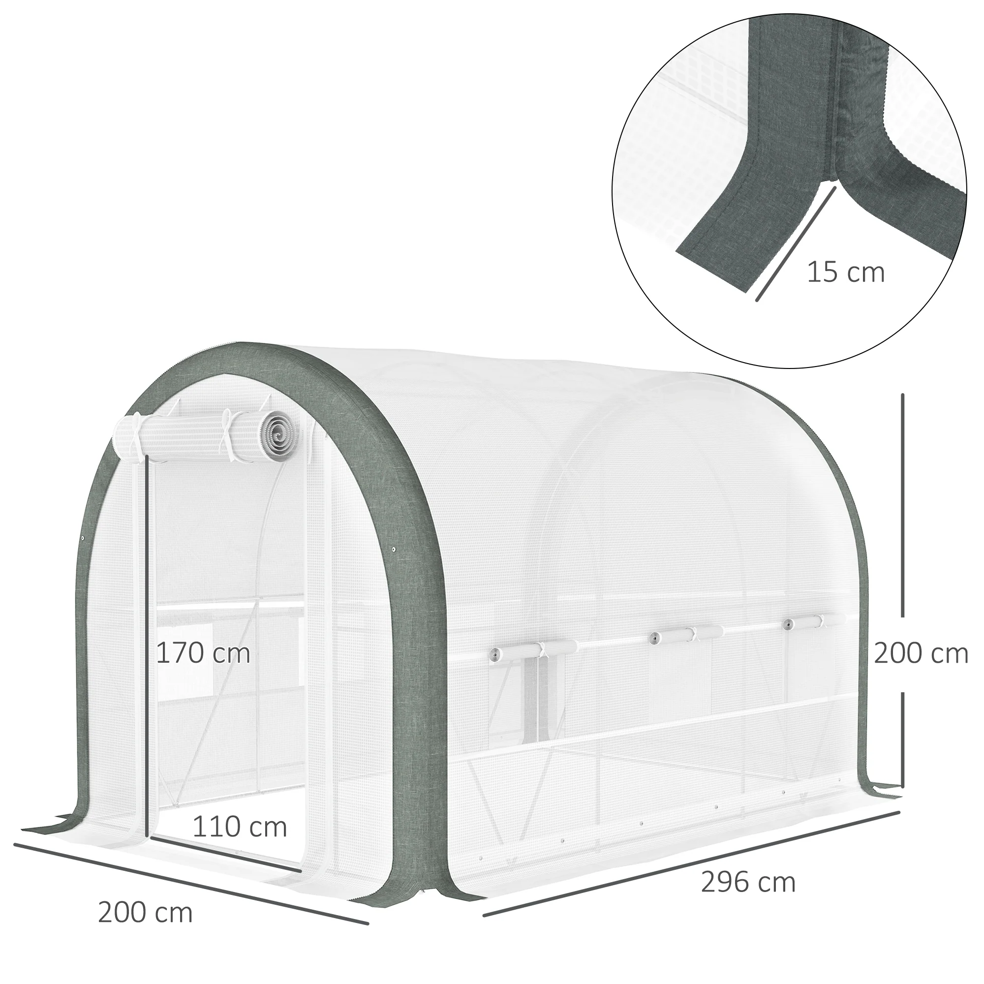 Outsunny Walk-in Tunnel Greenhouse, Upgraded Structure, Mesh Door & Windows - Image 14