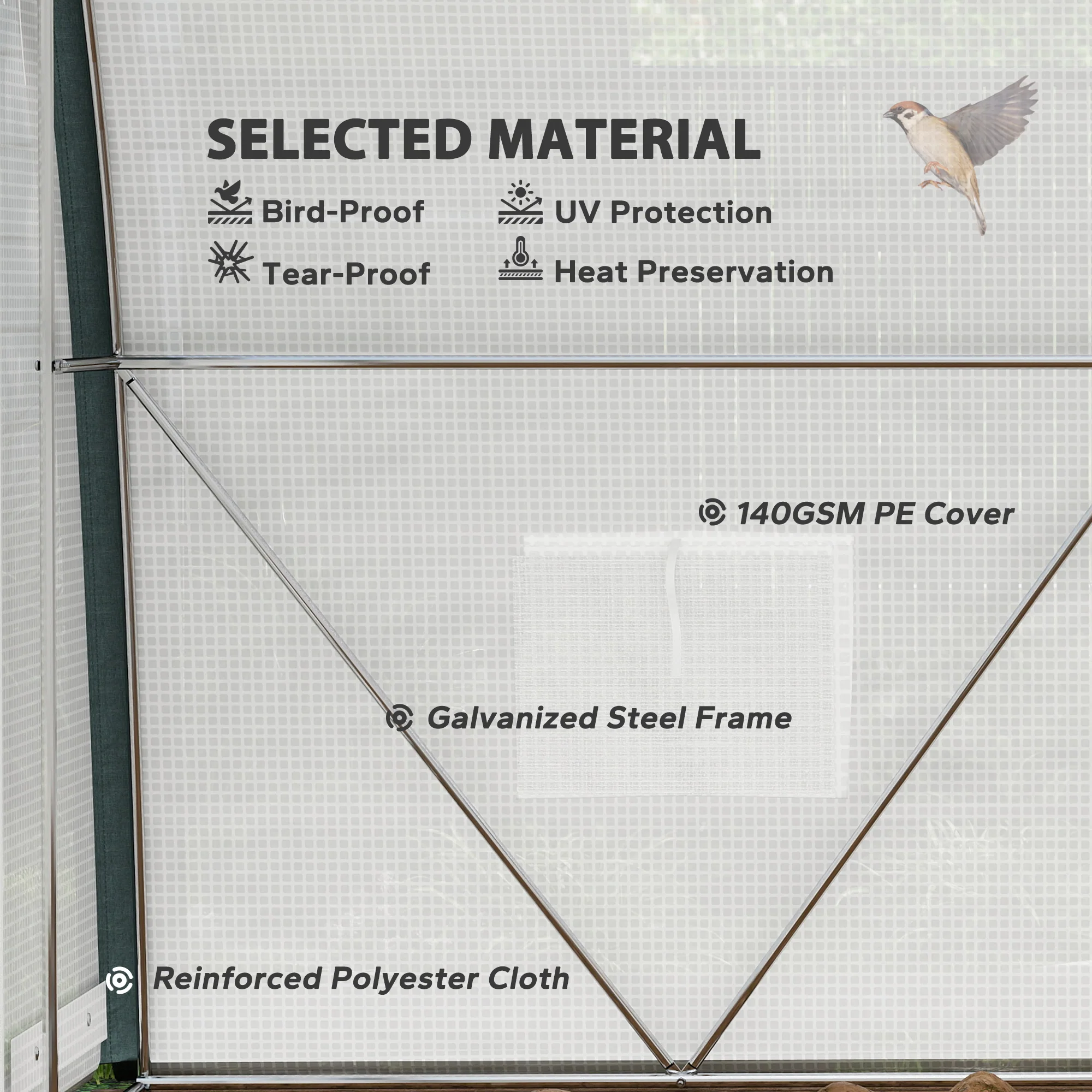 Outsunny Walk-in Tunnel Greenhouse, Upgraded Structure, Mesh Door & Windows - Image 15
