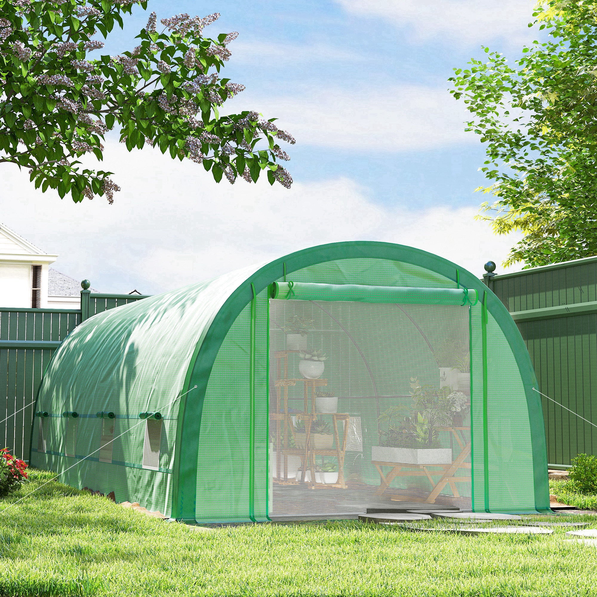 Outsunny Walk-in Tunnel Greenhouse, Upgraded Structure, Mesh Door & Windows - Image 2