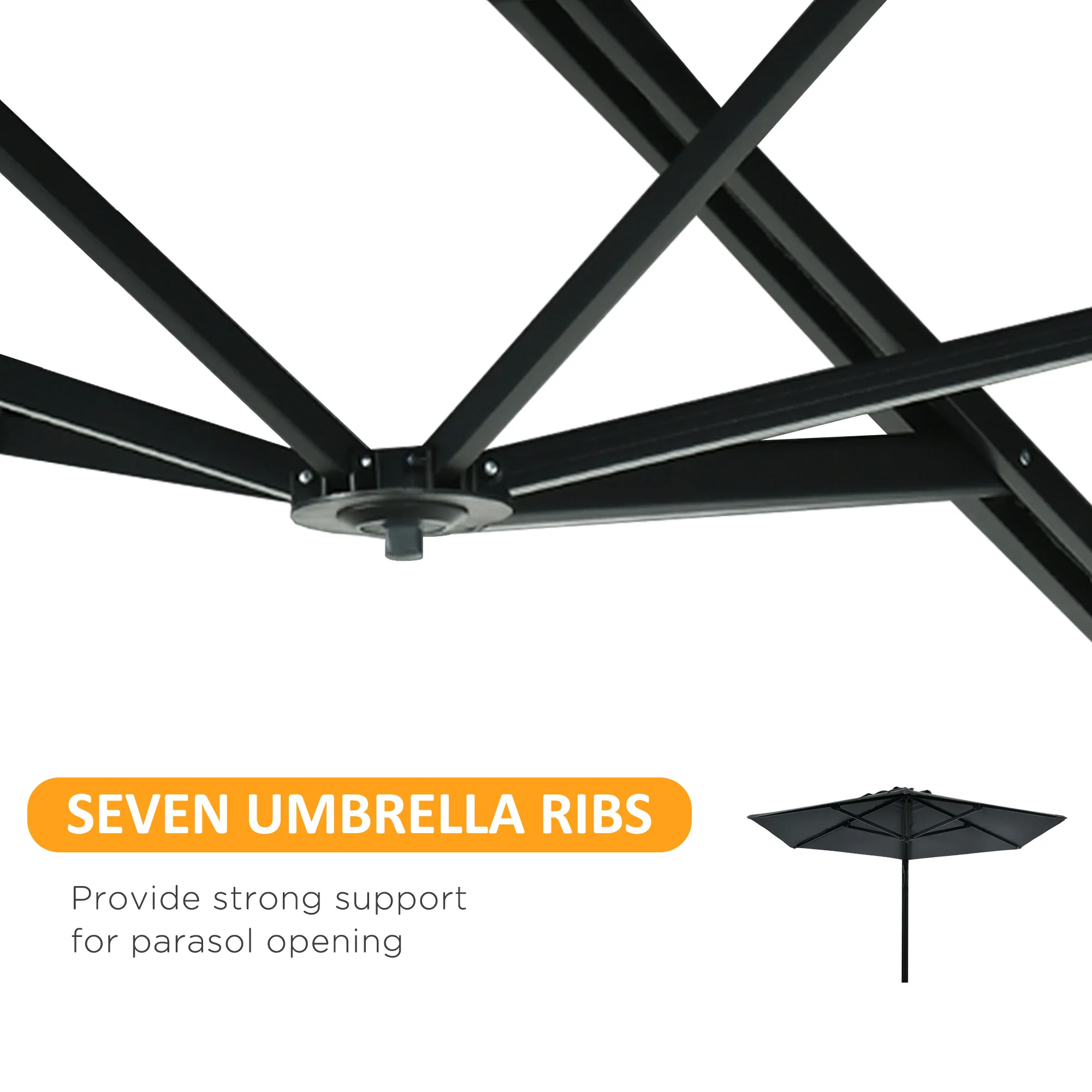Outsunny Wall-Mounted Parasol Patio Umbrella With Hand To Push System - Khaki/Grey - Image 16