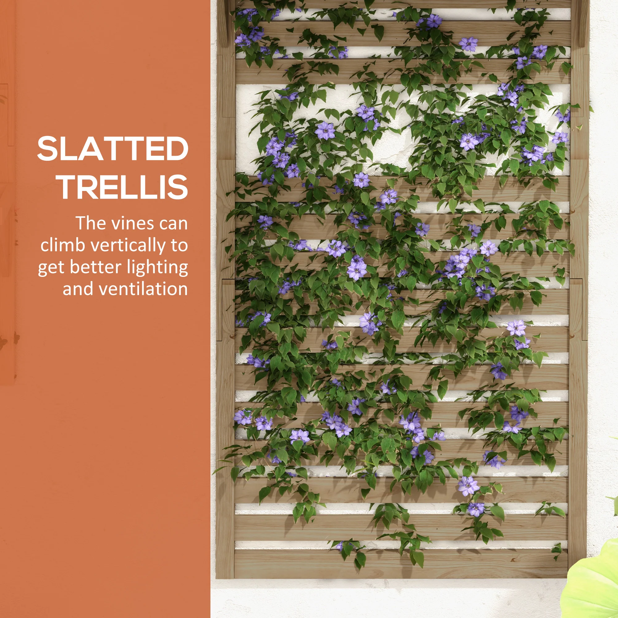 Outsunny Wall Mounted Plant Stands Set of 2 with Shelves and Slatted Trellis - Image 4