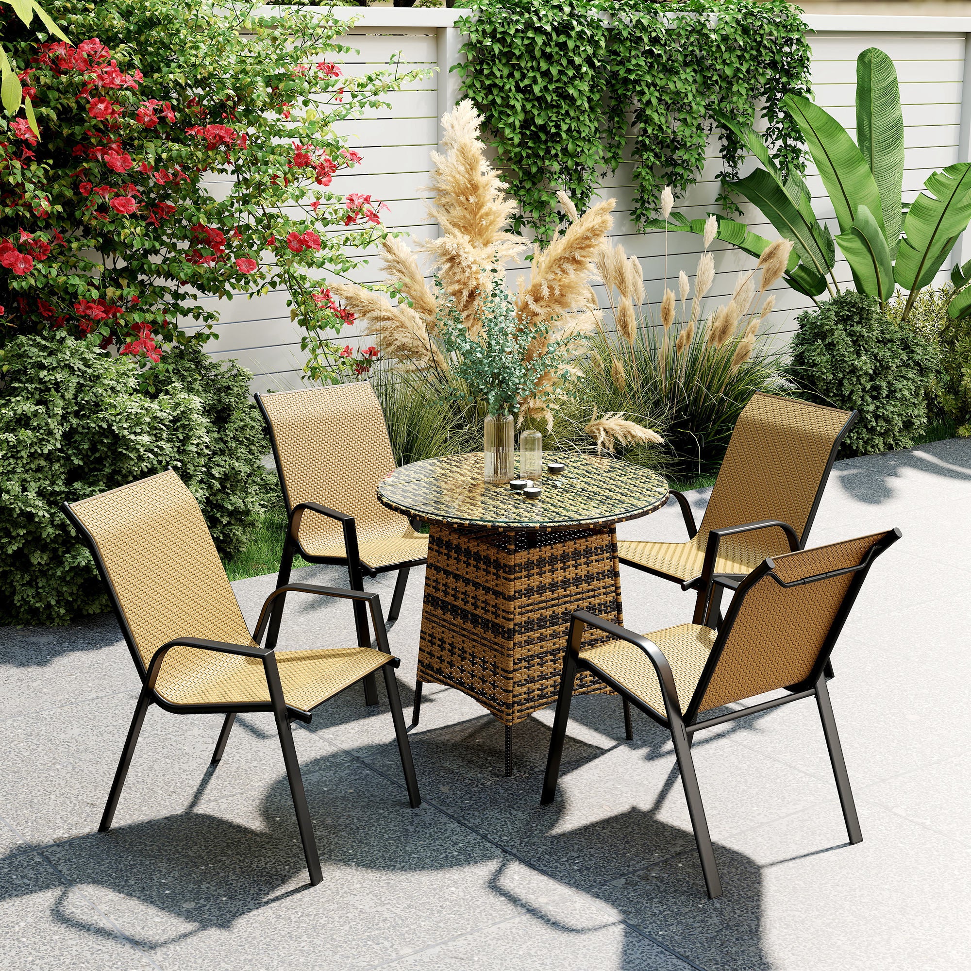 Outsunny Wicker Dining Chairs Set of 4, Stackable Outdoor Chairs - Image 20
