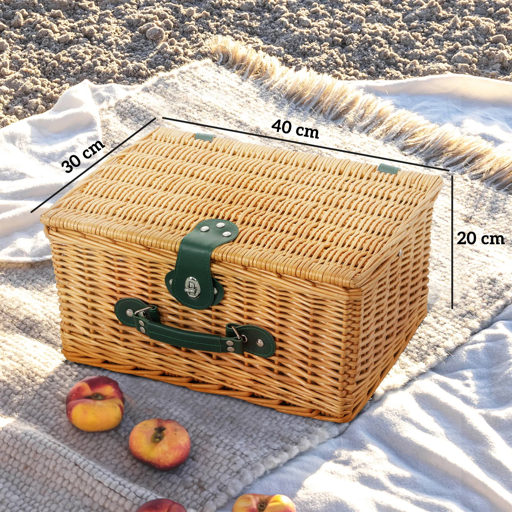 Outsunny Wicker Picnic Basket for 2 w/ Insulated Cooler Bag, Light Brown - Image 5