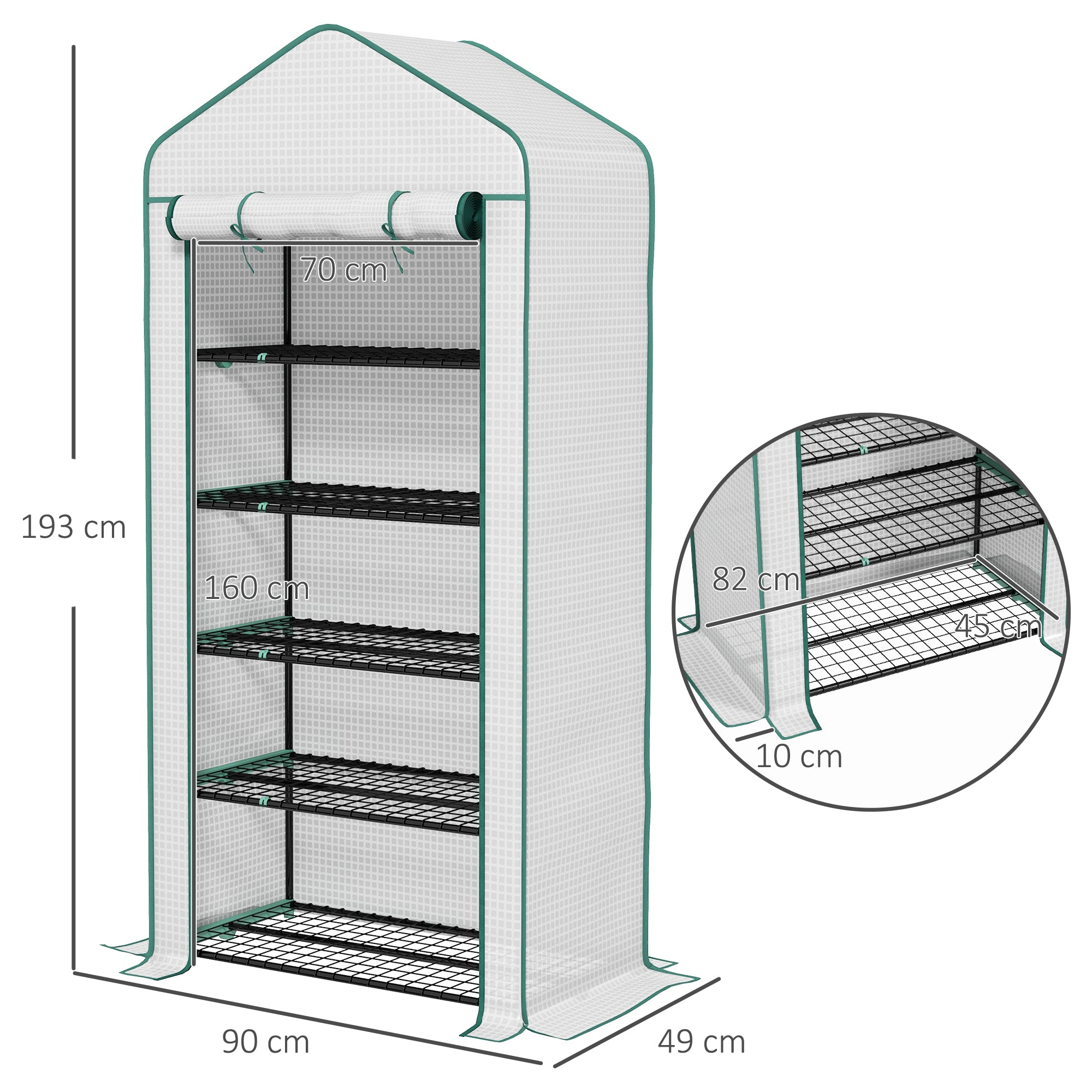 Outsunny Widened Mini Greenhouse 5 Tier Green House, 193H x 90W x 49Dcm, White - Image 5