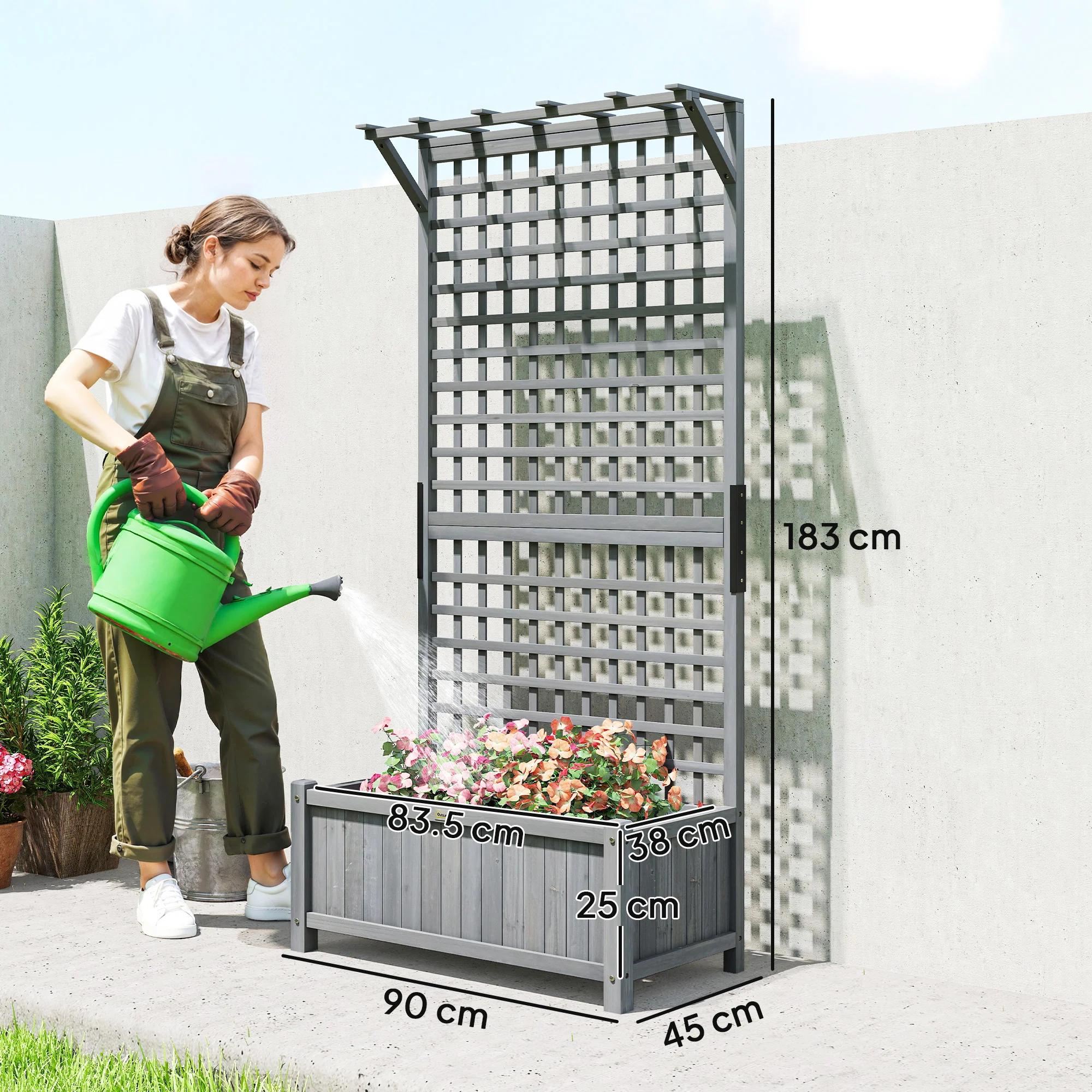 Outsunny Wood Planter with Trellis for Climbing Plants Planter Box Dark Grey - Image 5
