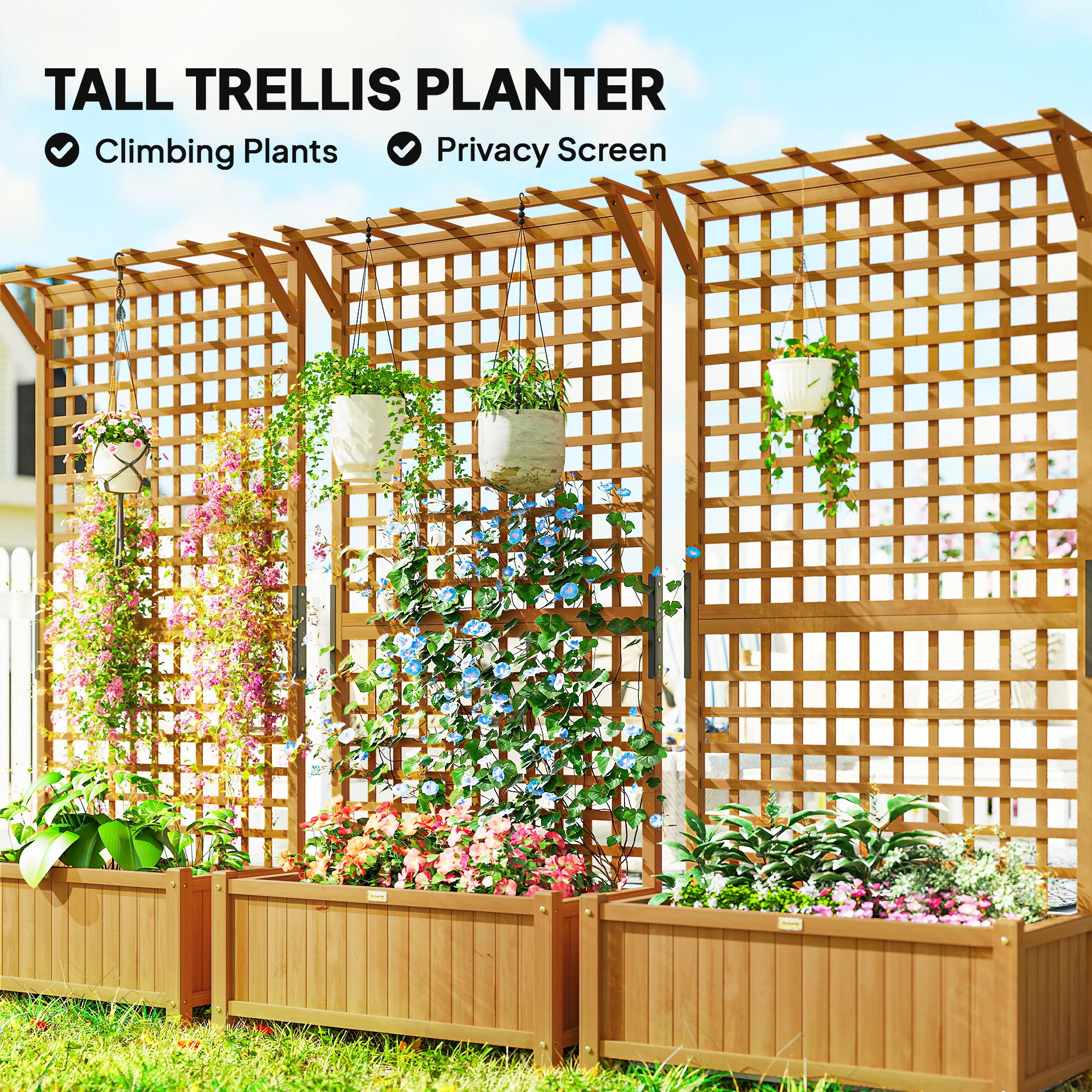 Outsunny Wood Planter with Trellis for Climbing Plants Planter Box Yellow - Image 3