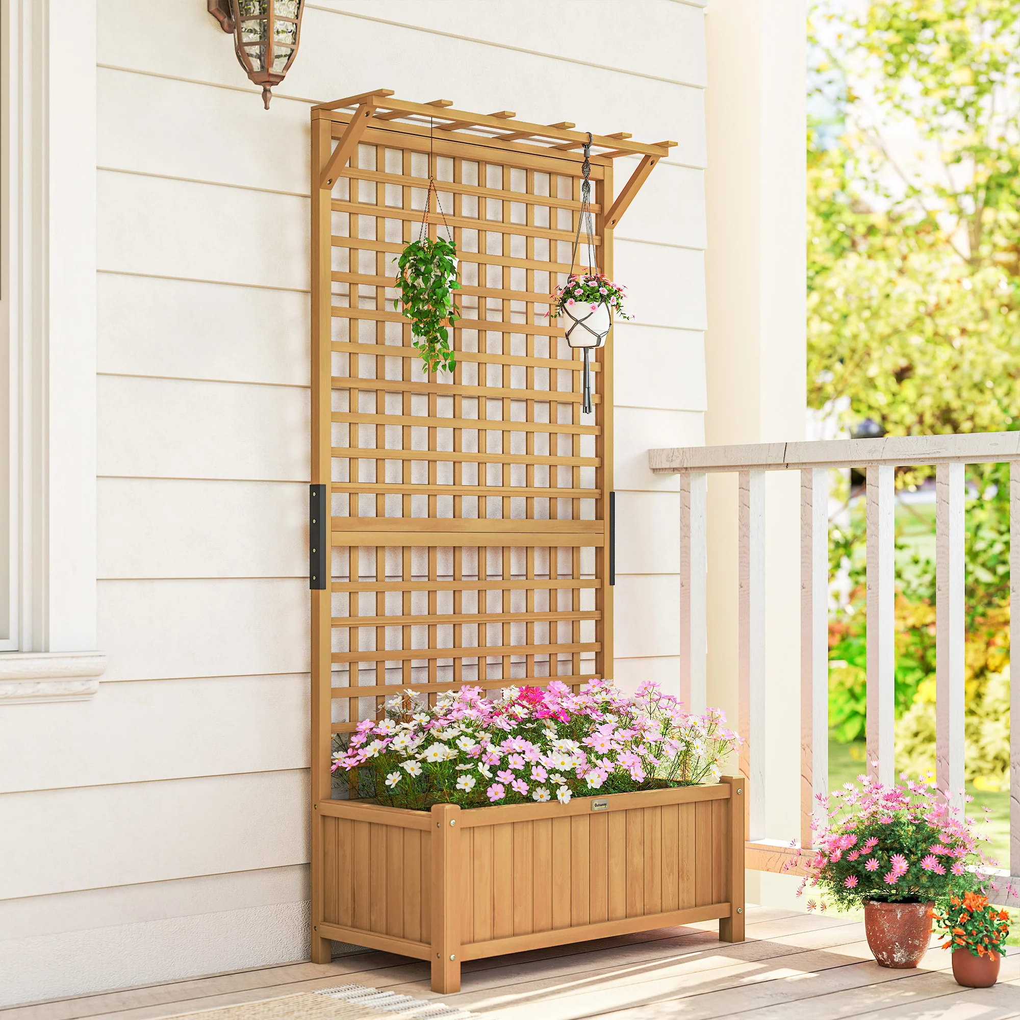 Outsunny Wood Planter with Trellis for Climbing Plants Planter Box Yellow - Image 8