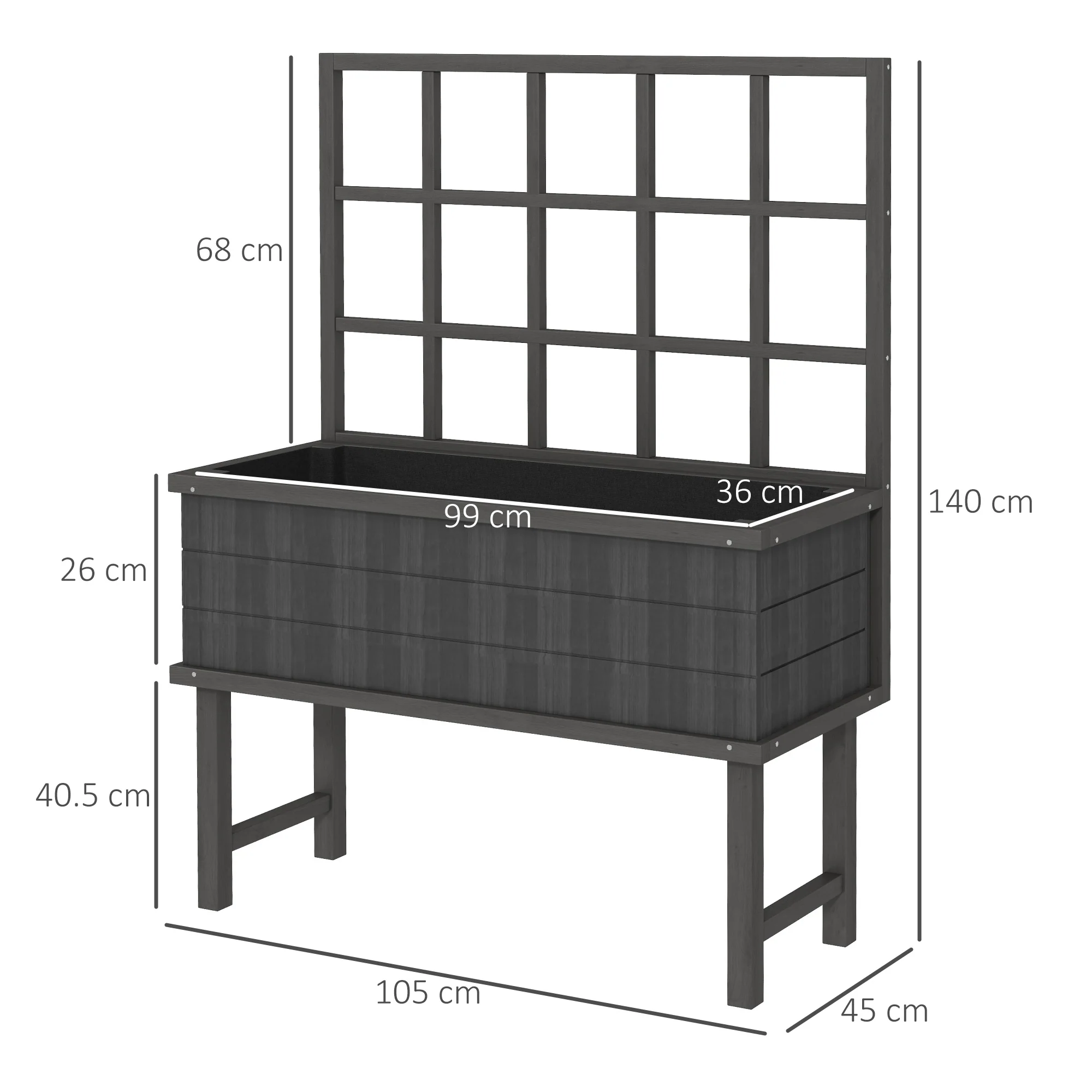 Outsunny Wood Raised Planter W/ Trellis Drain Holes Elevated Garden Bed - Natural Wood Finish/Grey - Image 14