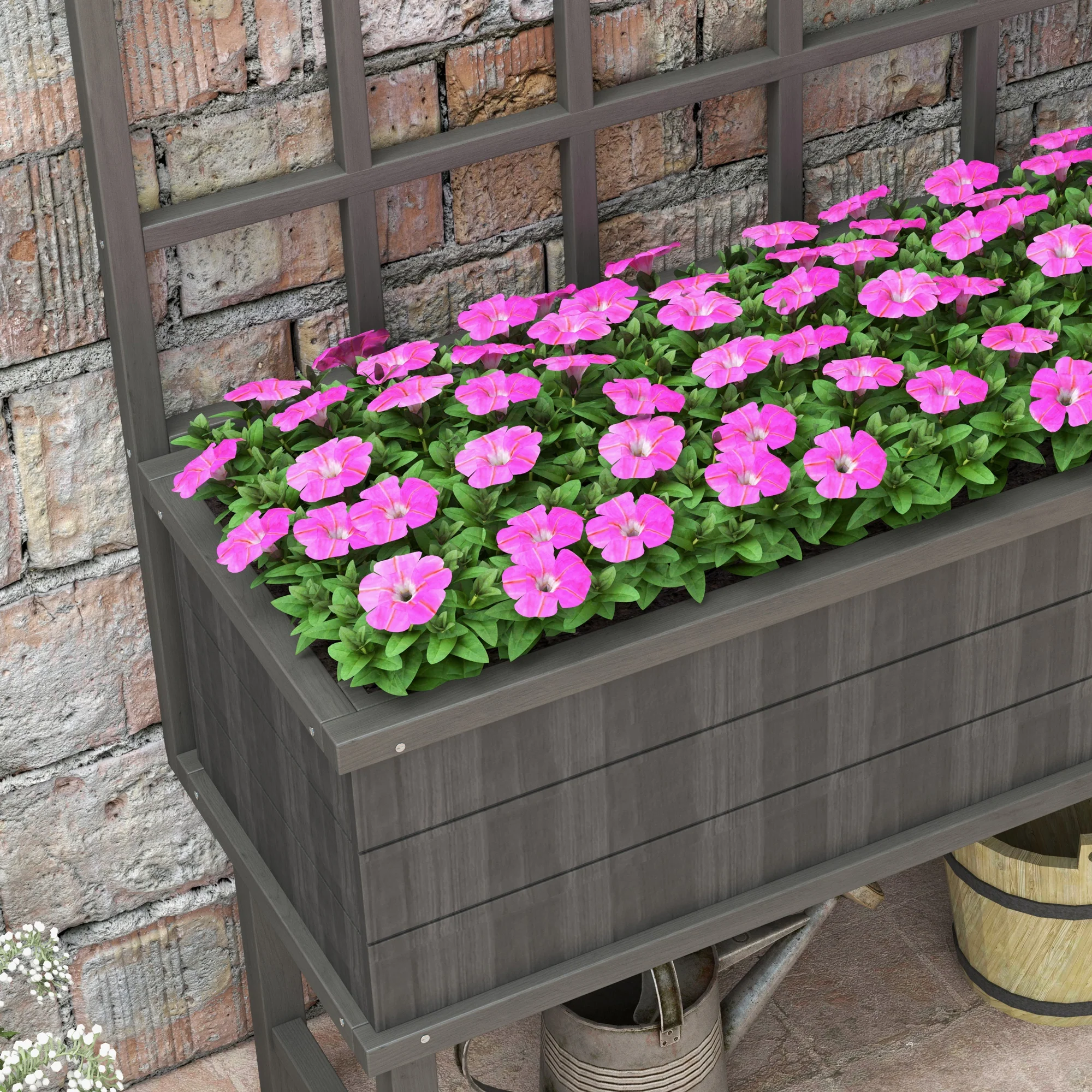 Outsunny Wood Raised Planter W/ Trellis Drain Holes Elevated Garden Bed - Natural Wood Finish/Grey - Image 17