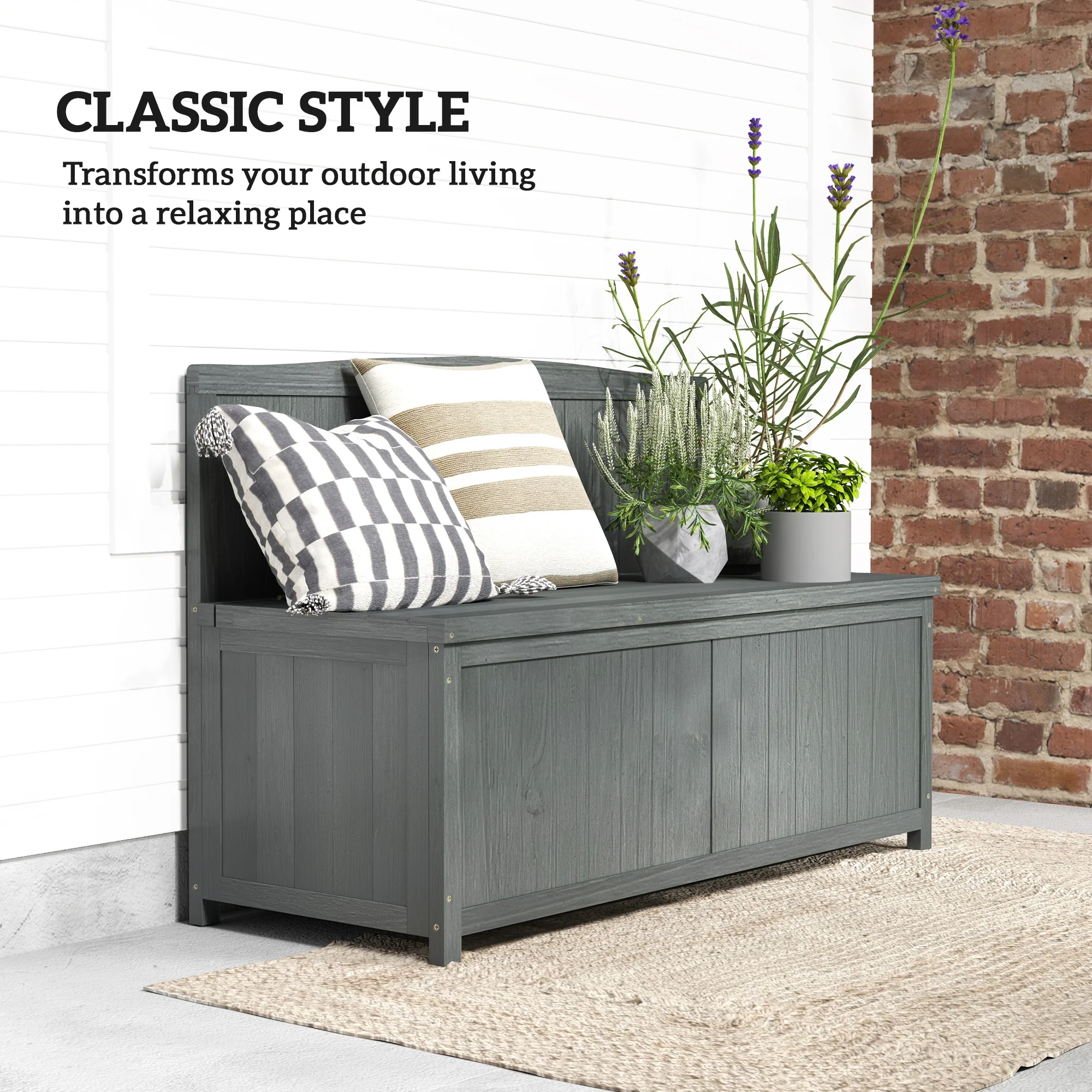 Outsunny Wood Storage Bench for Patio, Outdoor Garden Seating, Brown - Image 7