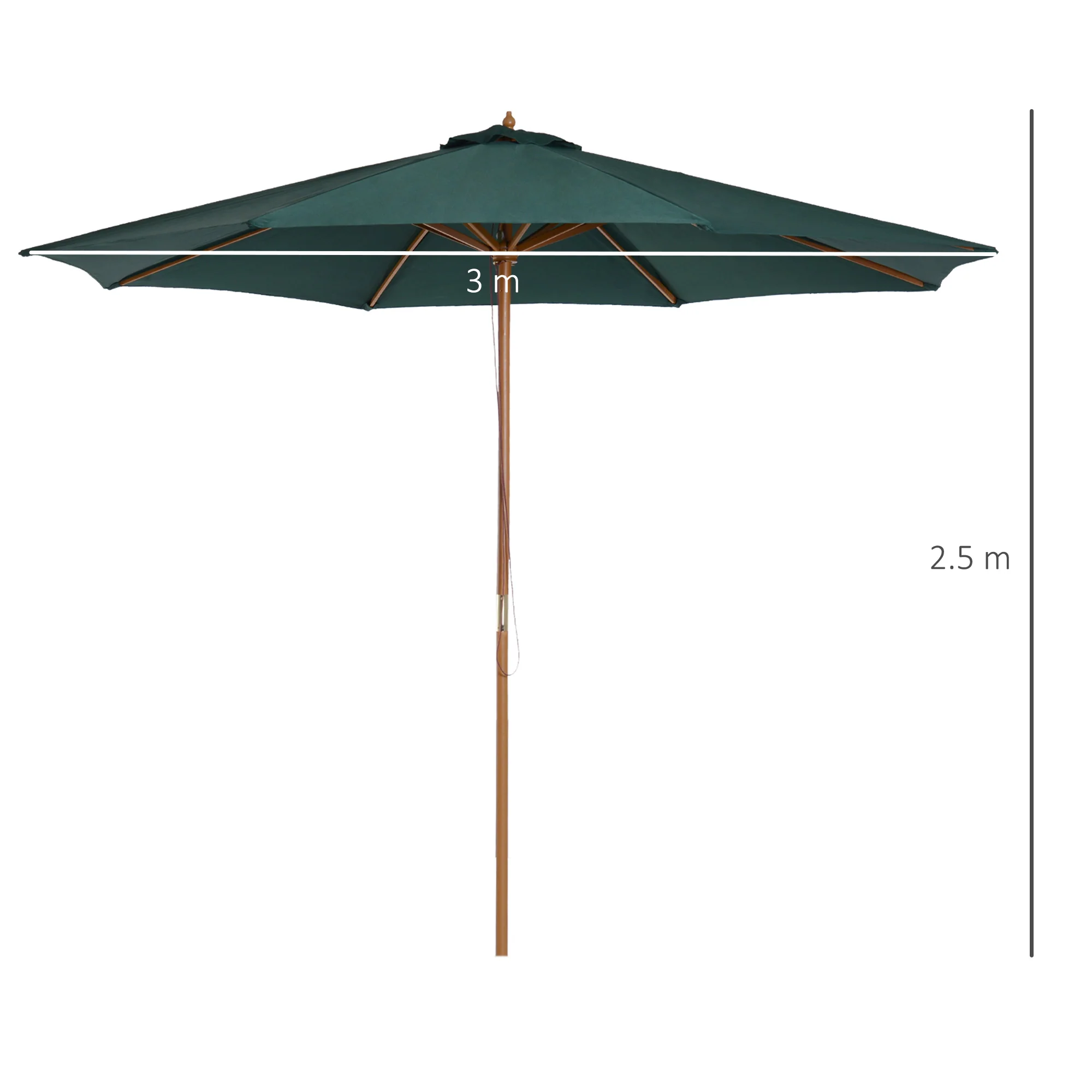 Outsunny Wooden Garden Parasol with Rope Pulley Mechanism and 8 Ribs Dark Green - Image 5