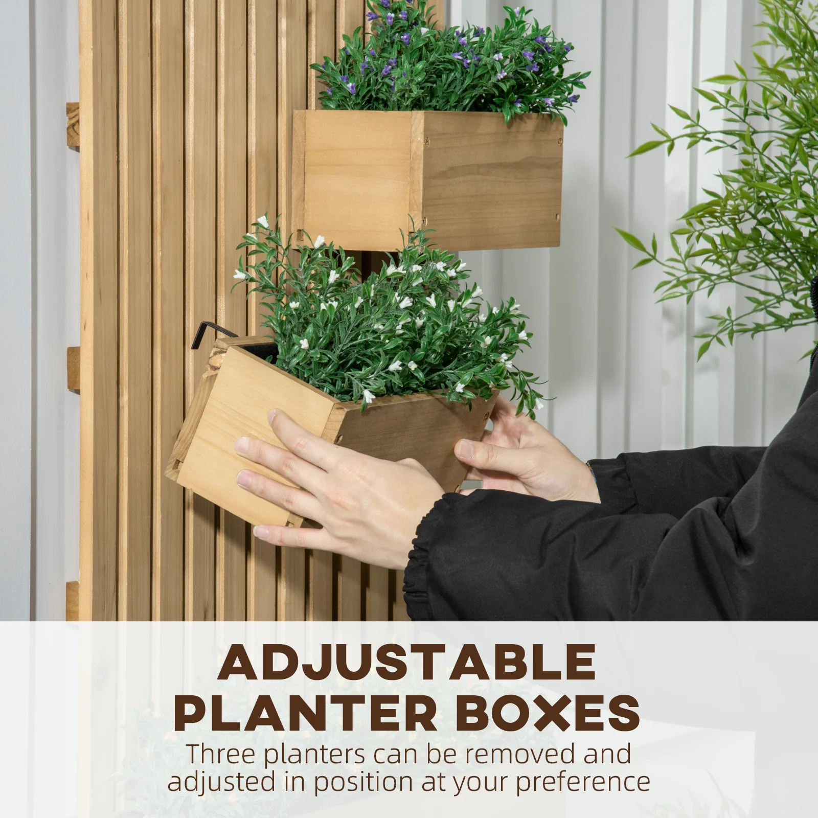 Outsunny Wooden Garden Planters with Trellis Wall-mounted Raised Garden Bed - Image 4