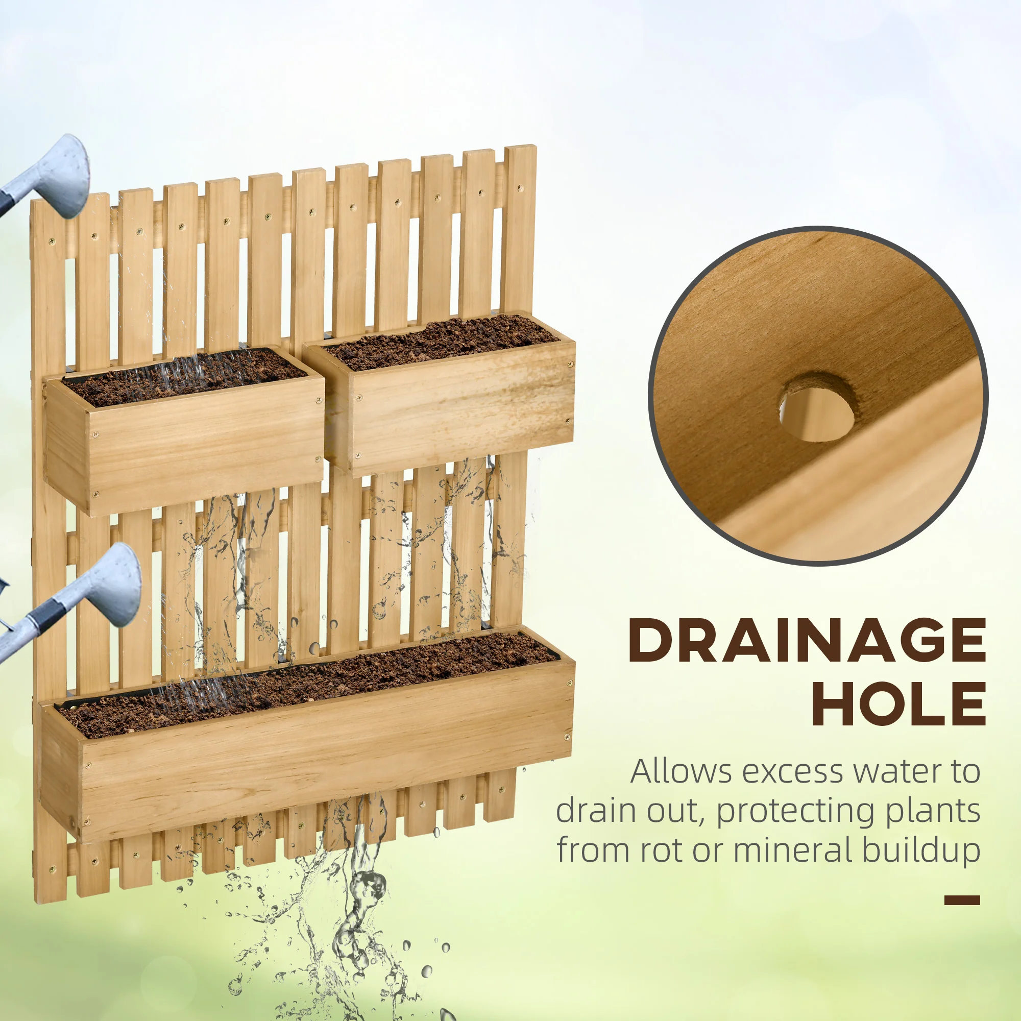 Outsunny Wooden Garden Planters with Trellis Wall-mounted Raised Garden Bed - Image 7