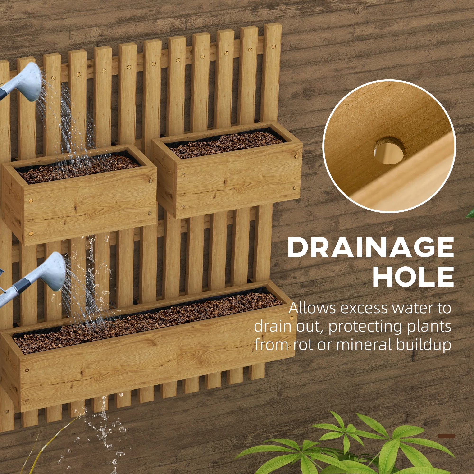 Outsunny Wooden Garden Planters with Trellis Wall-mounted Raised Garden Bed - Image 7