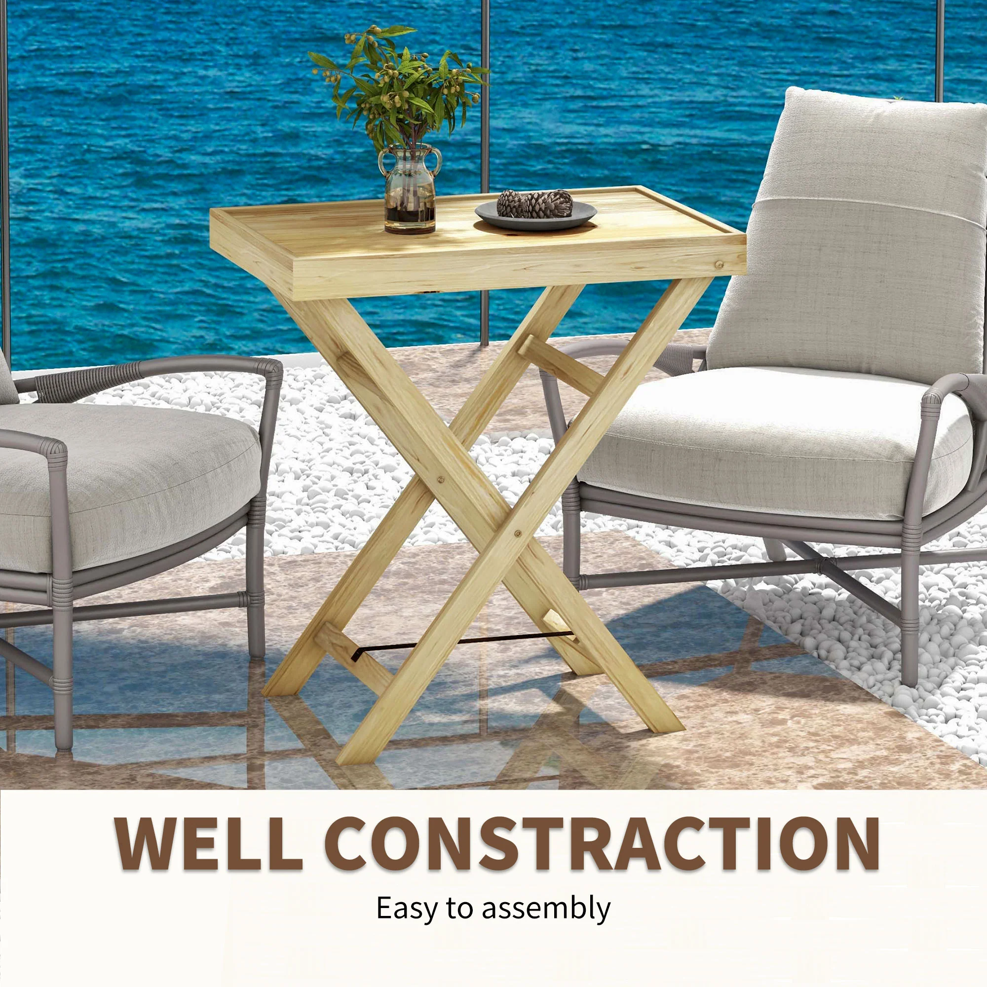 Outsunny Wooden Garden Table, Outdoor Side Table 68cmx44cmx75cm, Natural - Image 4