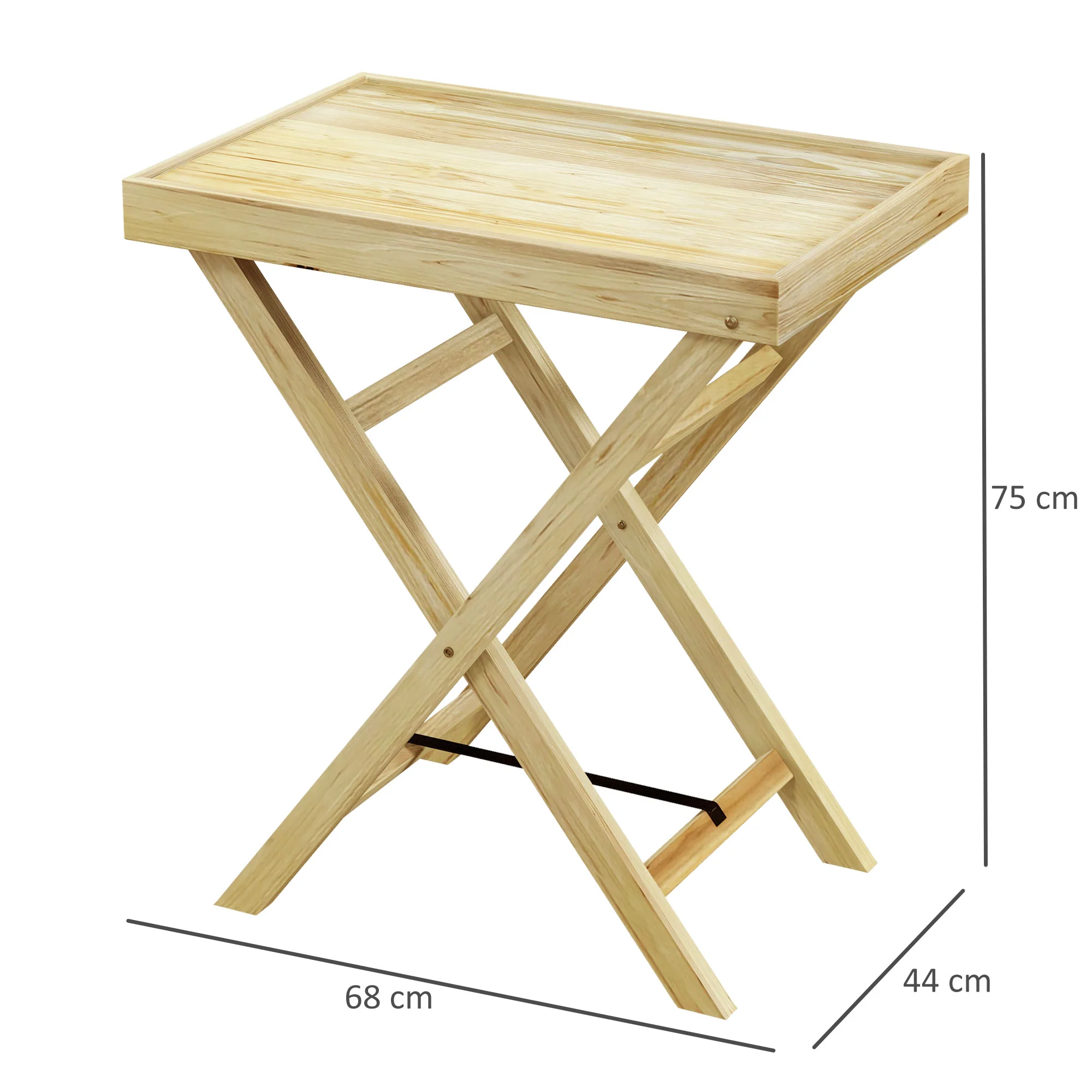 Outsunny Wooden Garden Table, Outdoor Side Table 68cmx44cmx75cm, Natural - Image 5