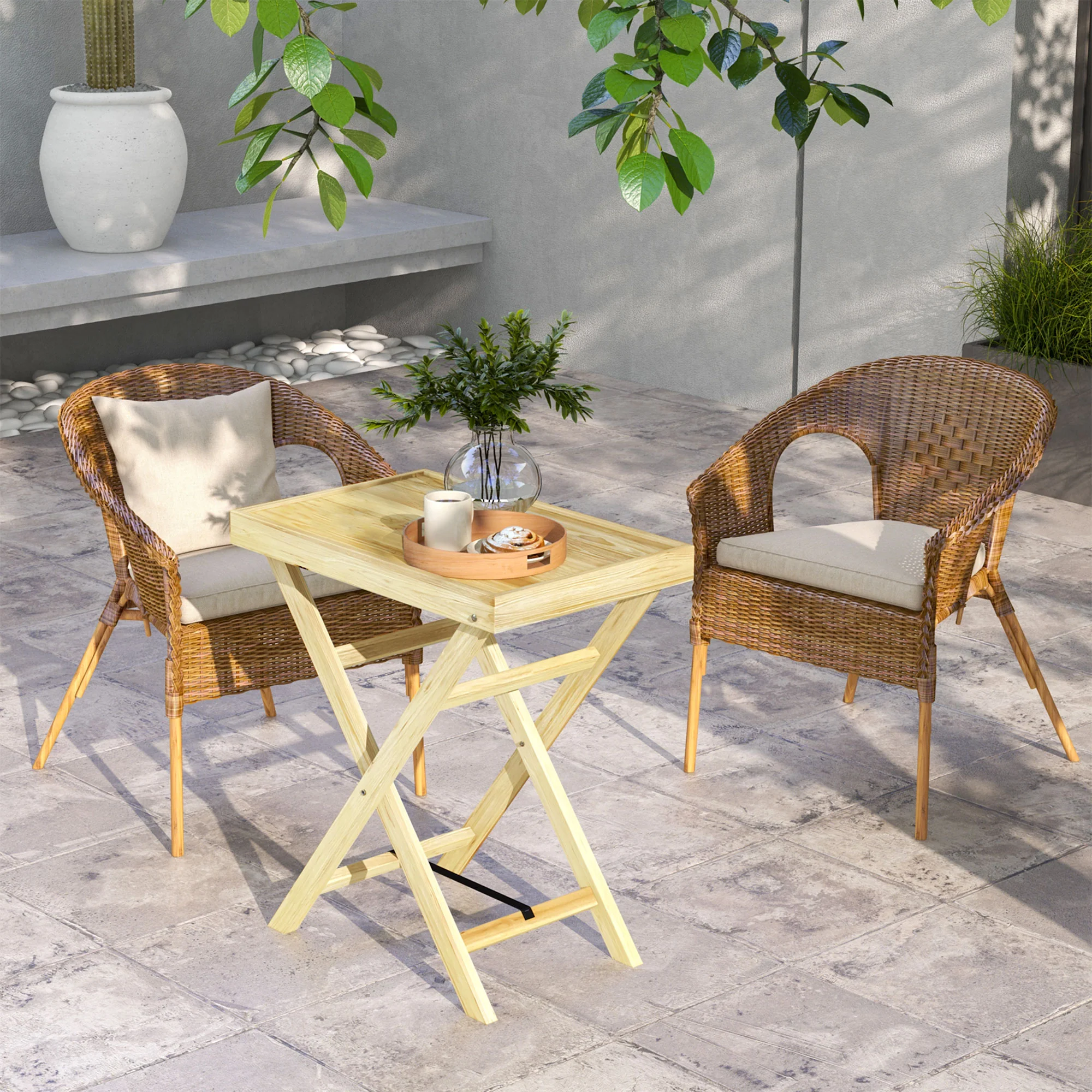 Outsunny Wooden Garden Table, Outdoor Side Table 68cmx44cmx75cm, Natural - Image 6
