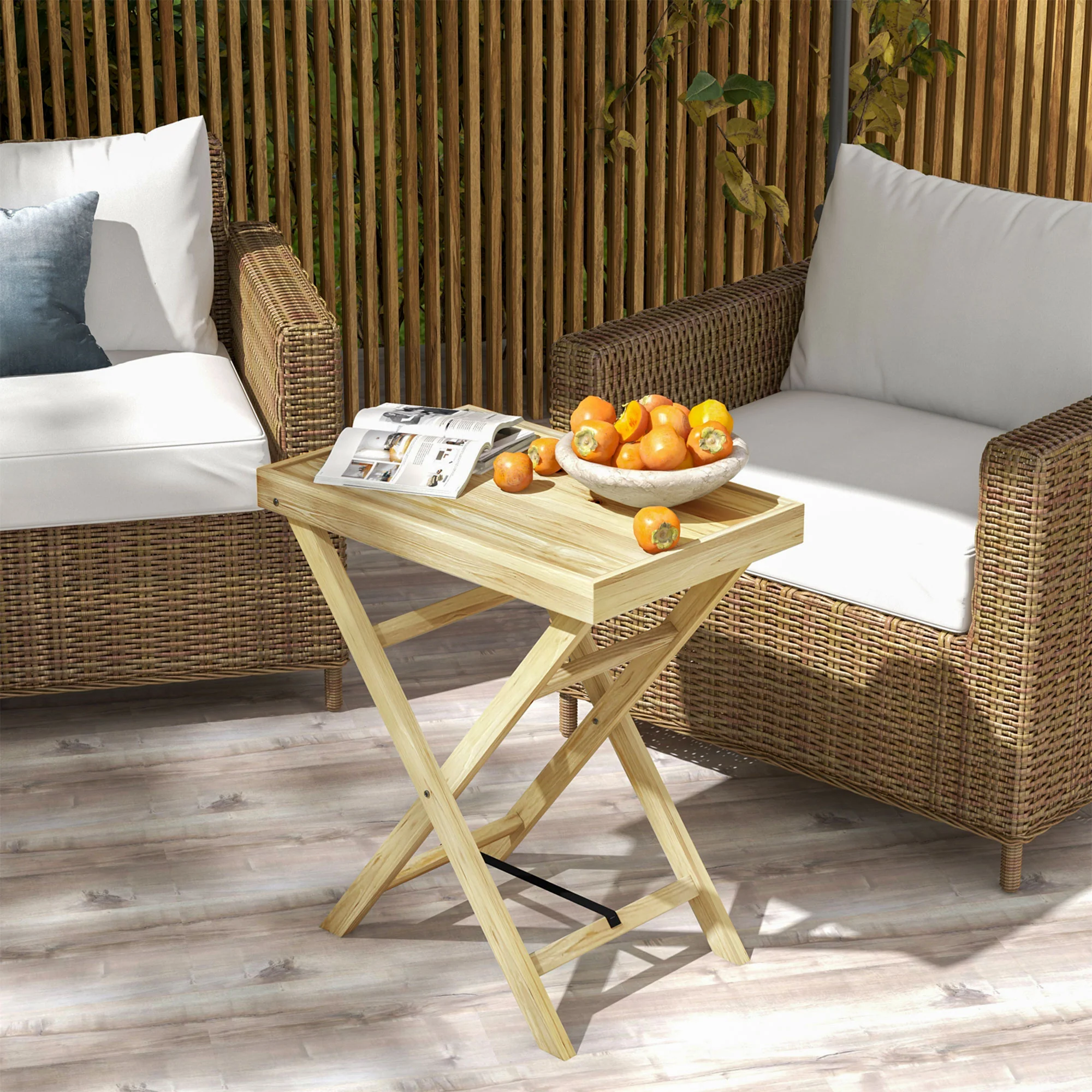 Outsunny Wooden Garden Table, Outdoor Side Table 68cmx44cmx75cm, Natural - Image 7
