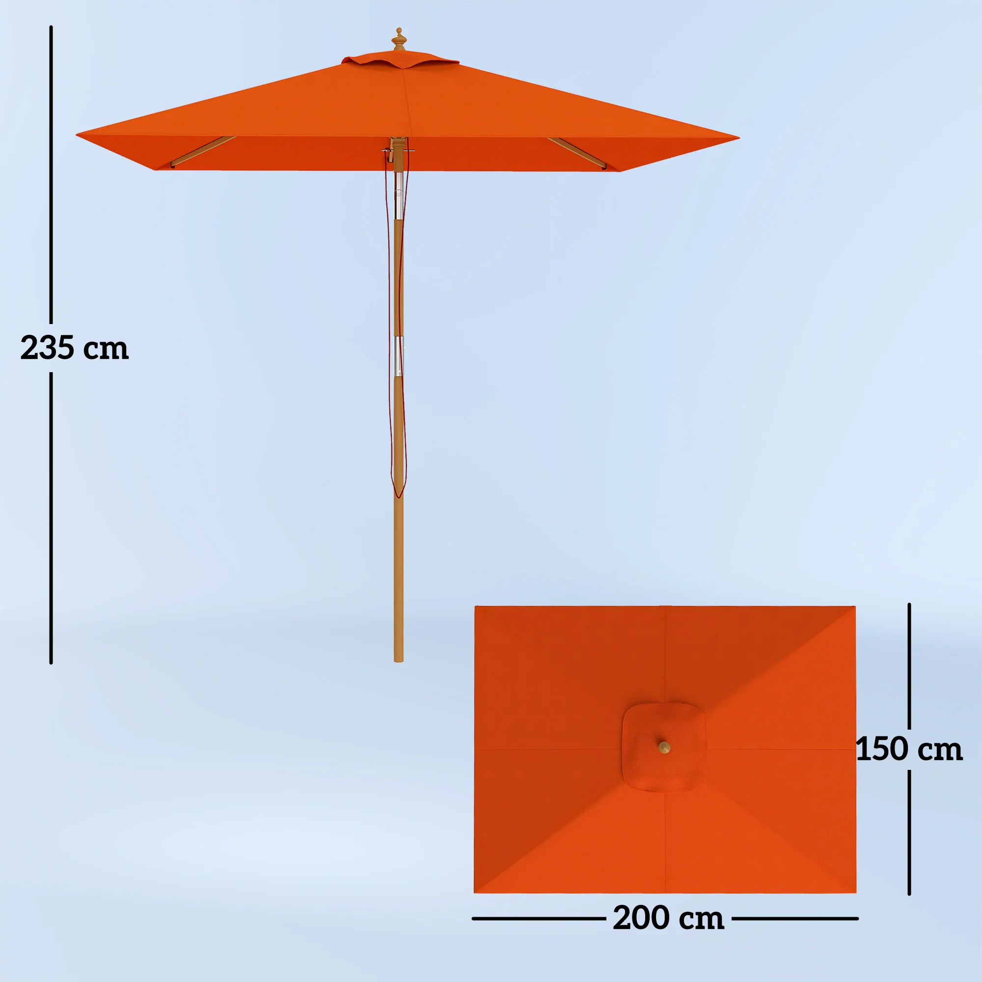 Outsunny Wooden Patio Umbrella Market Parasol Outdoor Sunshade Orange - Image 5