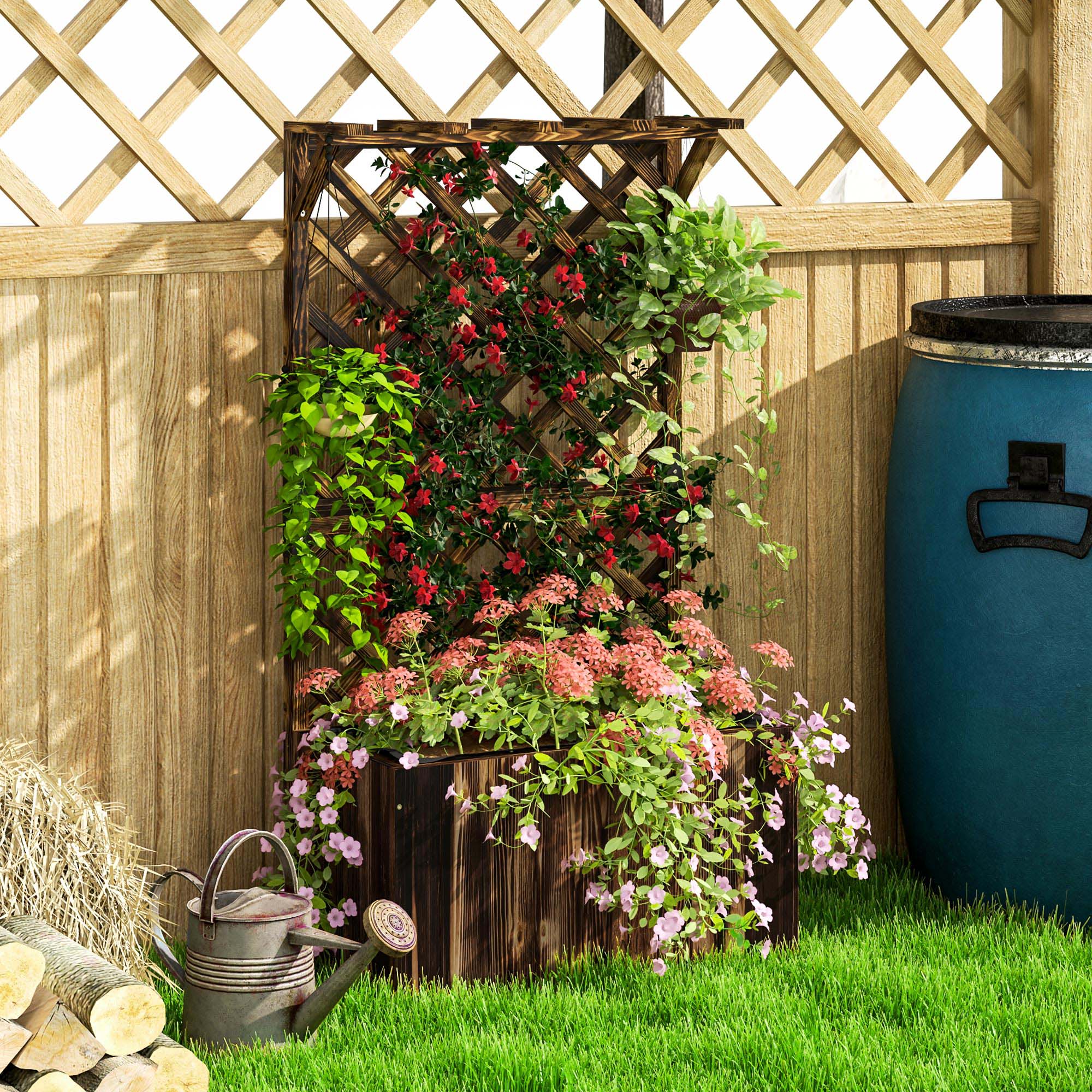 Outsunny Wooden Planter with Trellis and Drainage Holes - Image 17