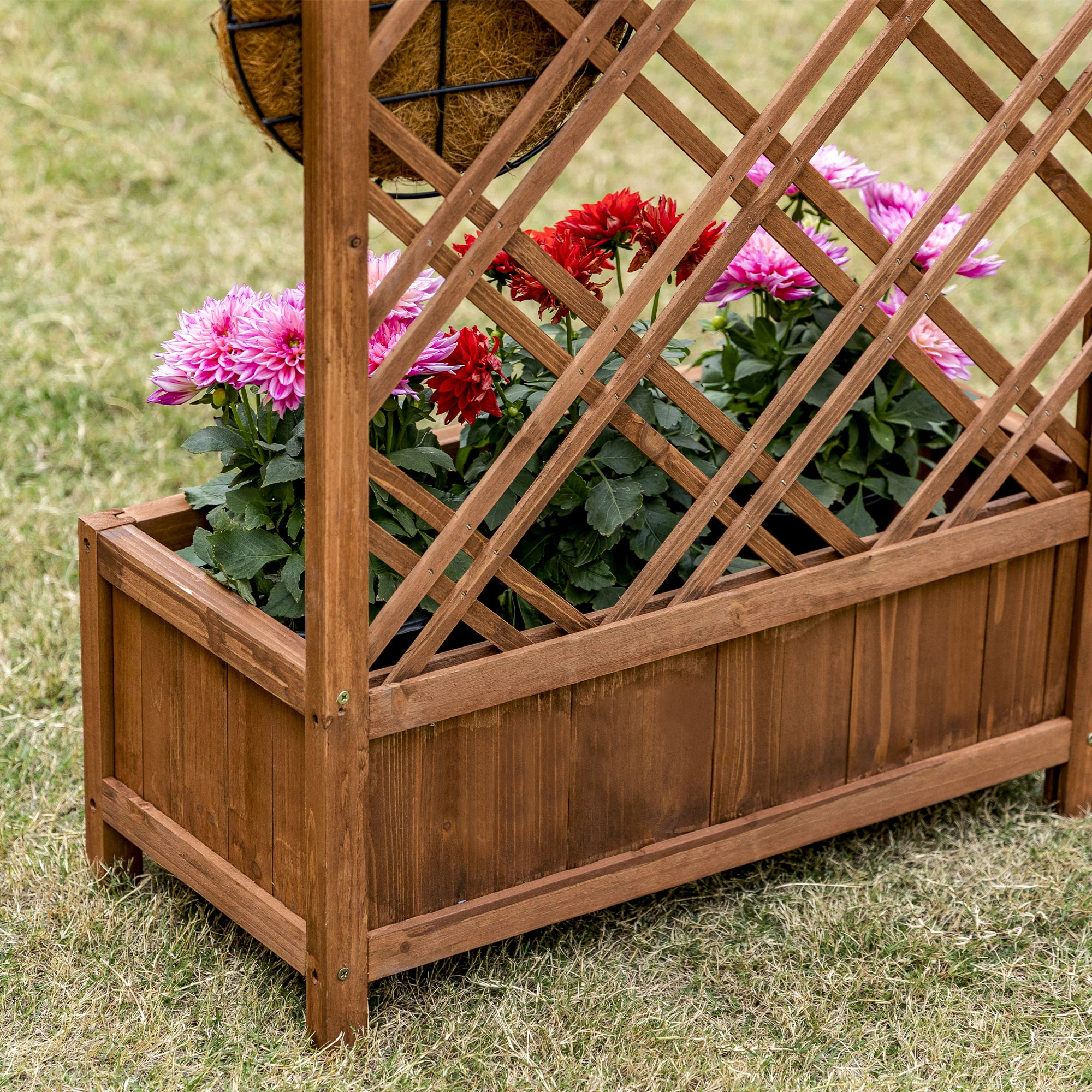 Outsunny Wooden Planter with Trellis, Raised Bed for Garden, Brown - Image 8