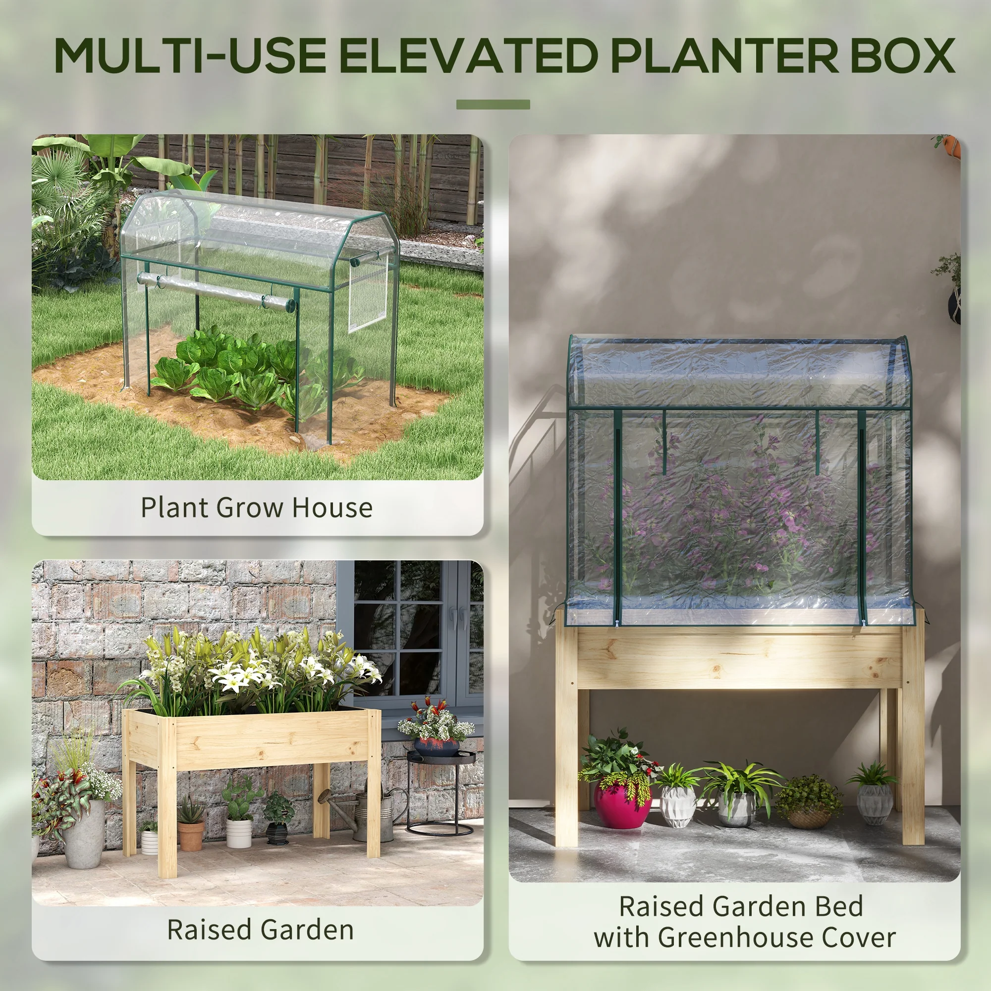 Outsunny Wooden Raised Planter, Garden Bed with Greenhouse Cover and Bed Liner - Image 6