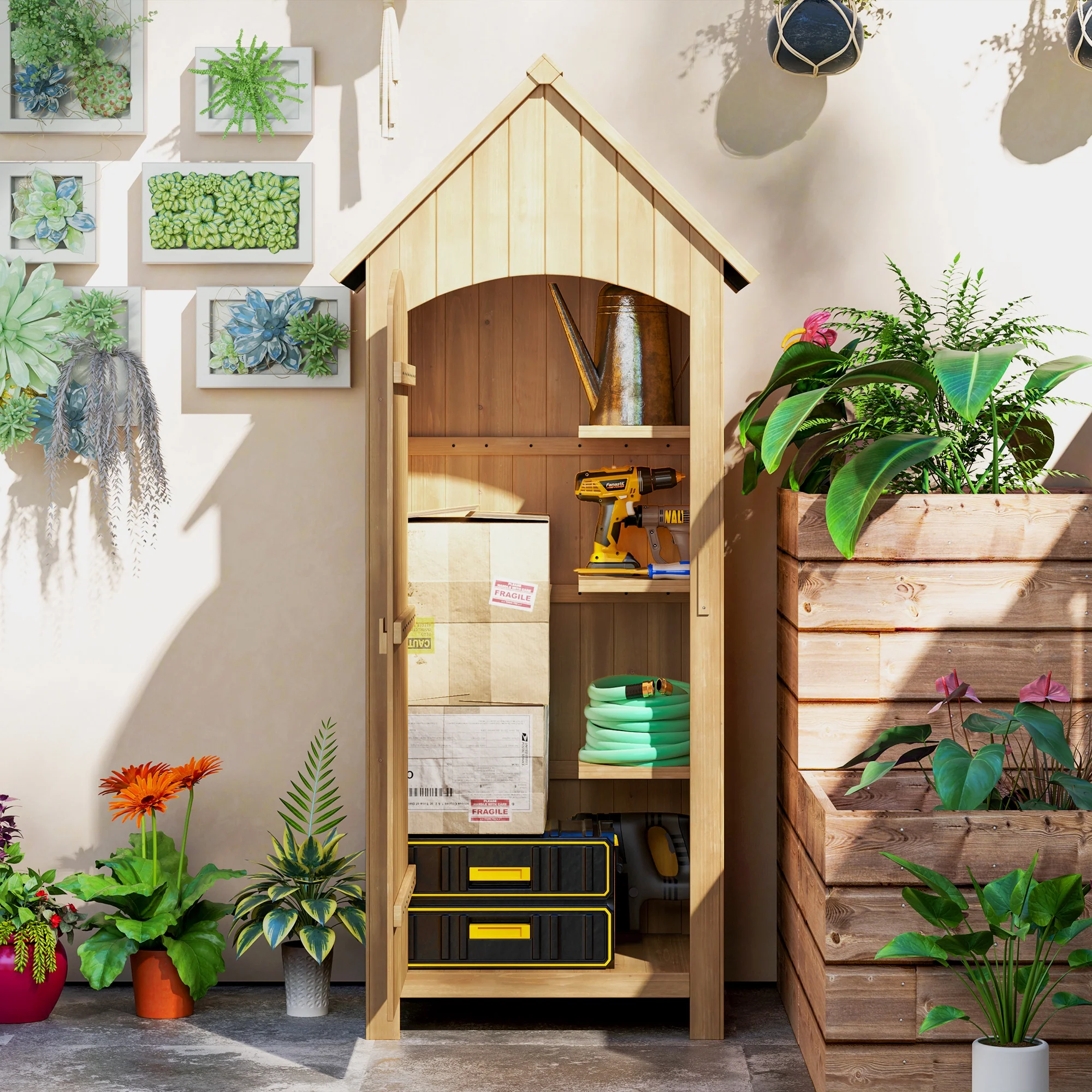 Outsunny Wooden Small Garden Shed With 3 Shelves And Tilt Roof - Image 7