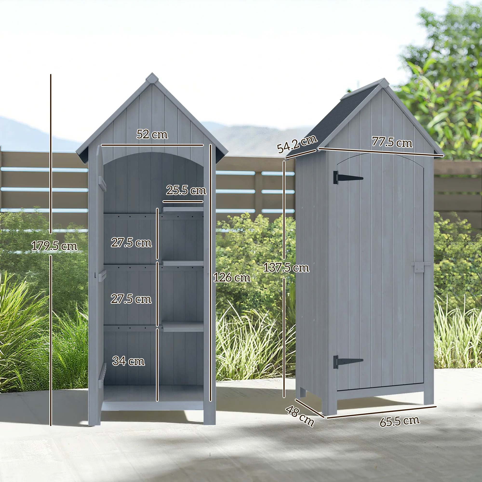 Outsunny Wooden Small Garden Shed With 3 Shelves And Tilt Roof Grey - Image 5