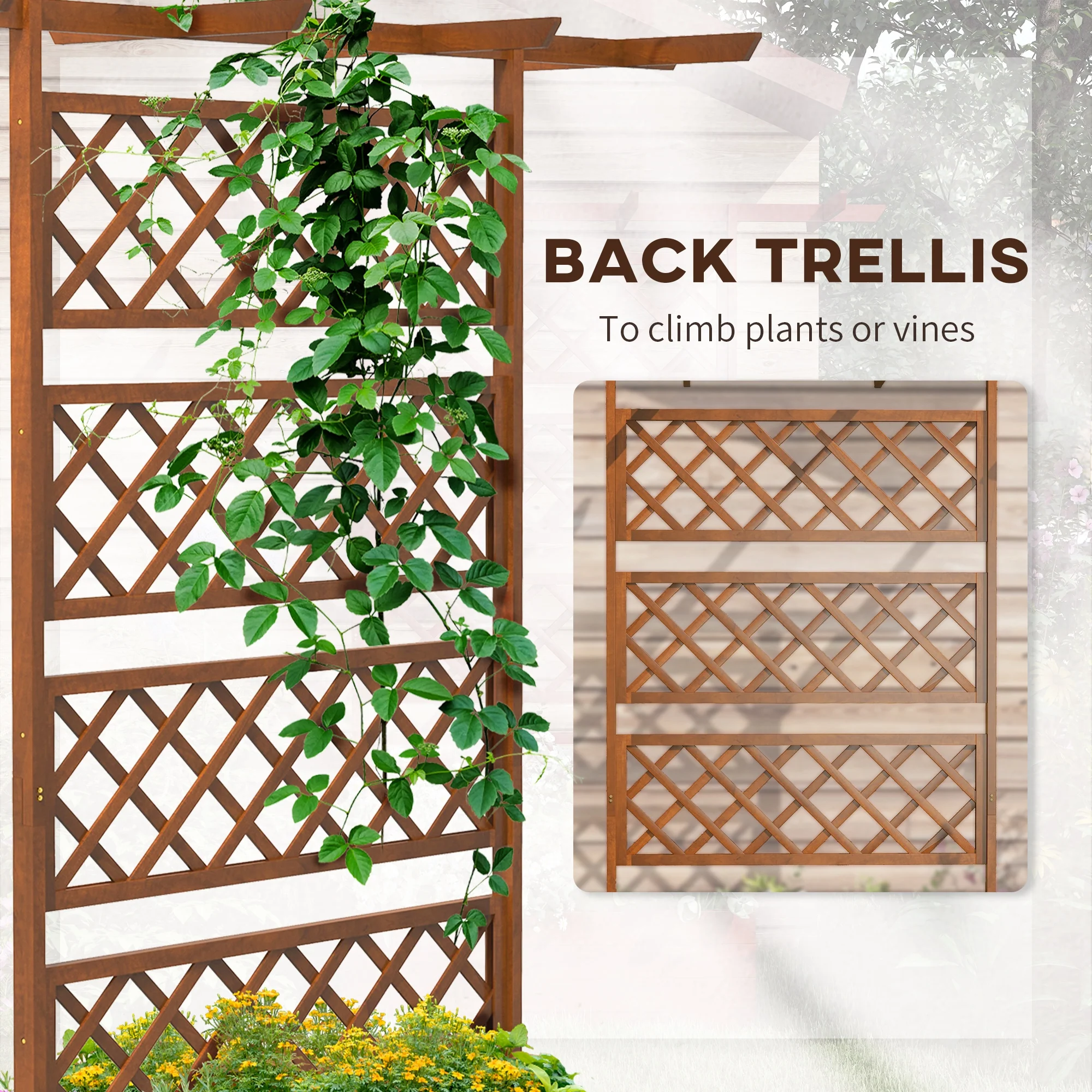 Outsunny Wooden Trellis Planter, Raised Garden Bed for Climbing Plants, Orange - Image 3