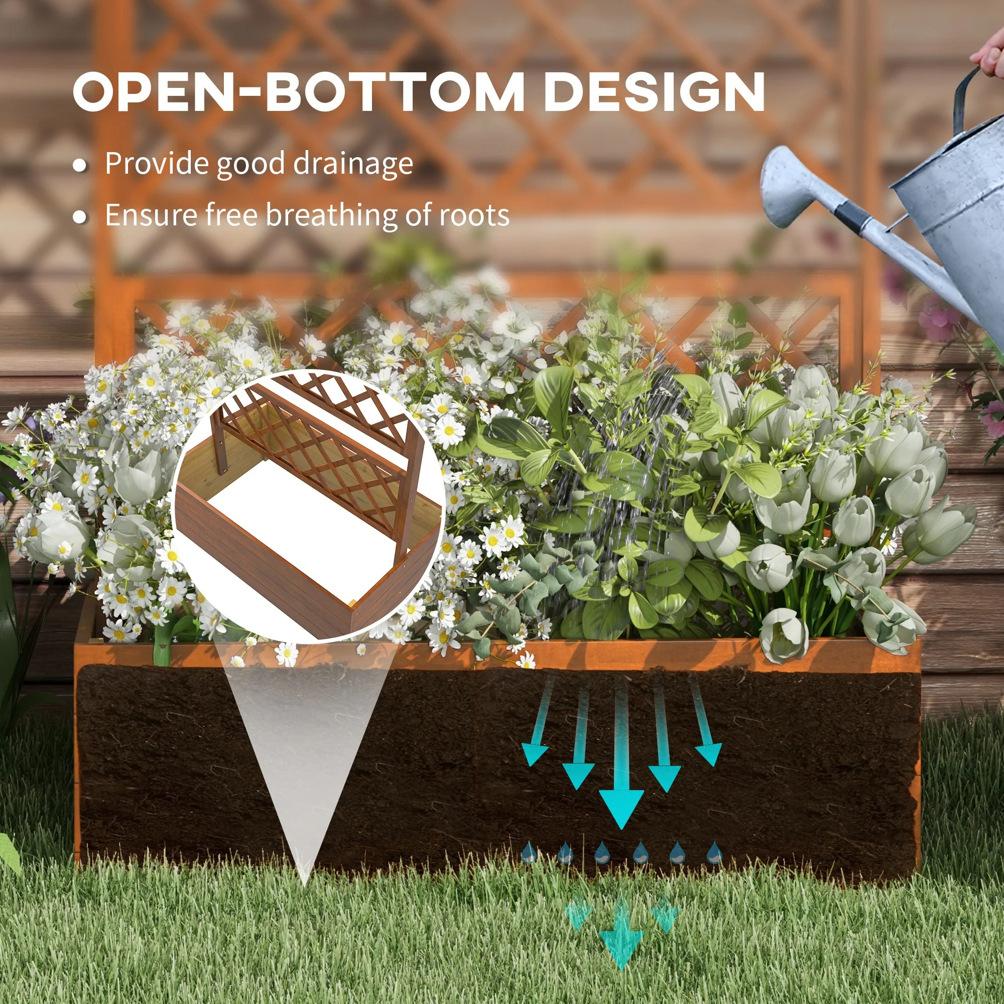 Outsunny Wooden Trellis Planter, Raised Garden Bed for Climbing Plants, Orange - Image 6