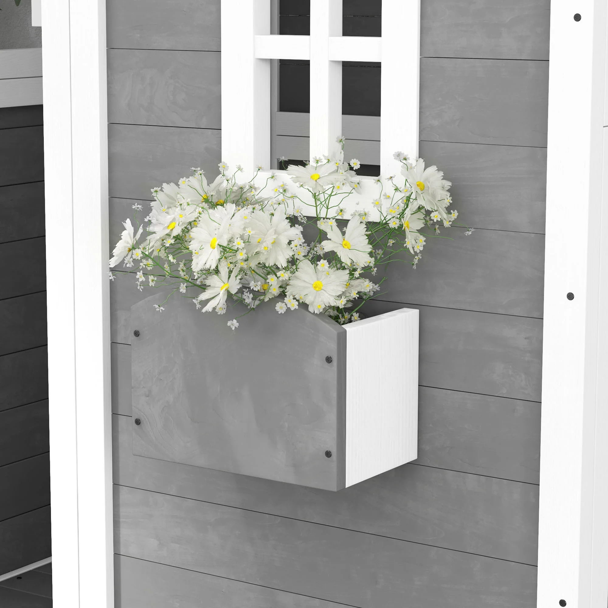 Outsunny Wooden Wendy House for Kids with Floor, for Gardens, Patios - Grey - Image 9