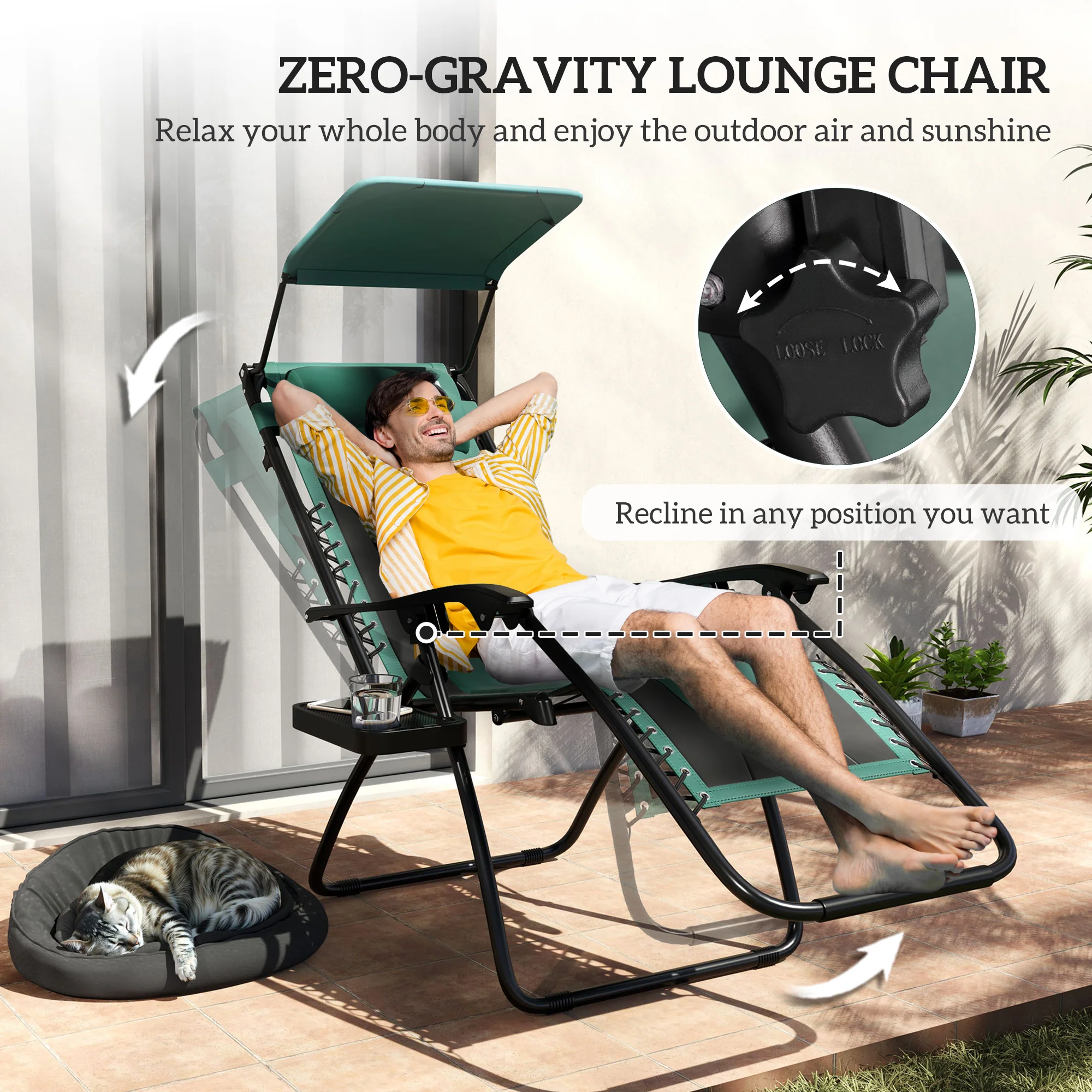 Outsunny Zero Gravity Lounger Chair, Folding Reclining Chair - Image 21