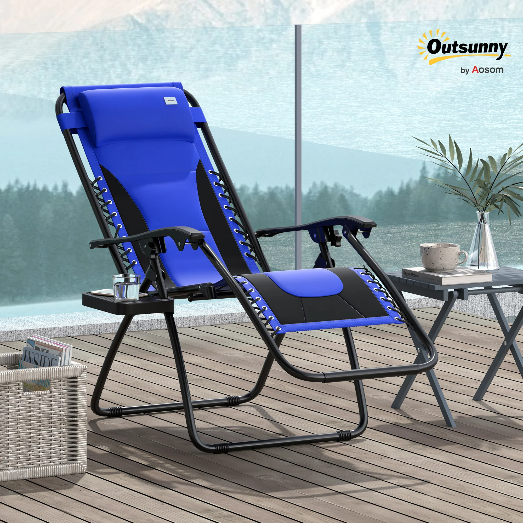 Outsunny Zero Gravity Lounger Folding Recliner Chair w/ Cup Holder - Image 2