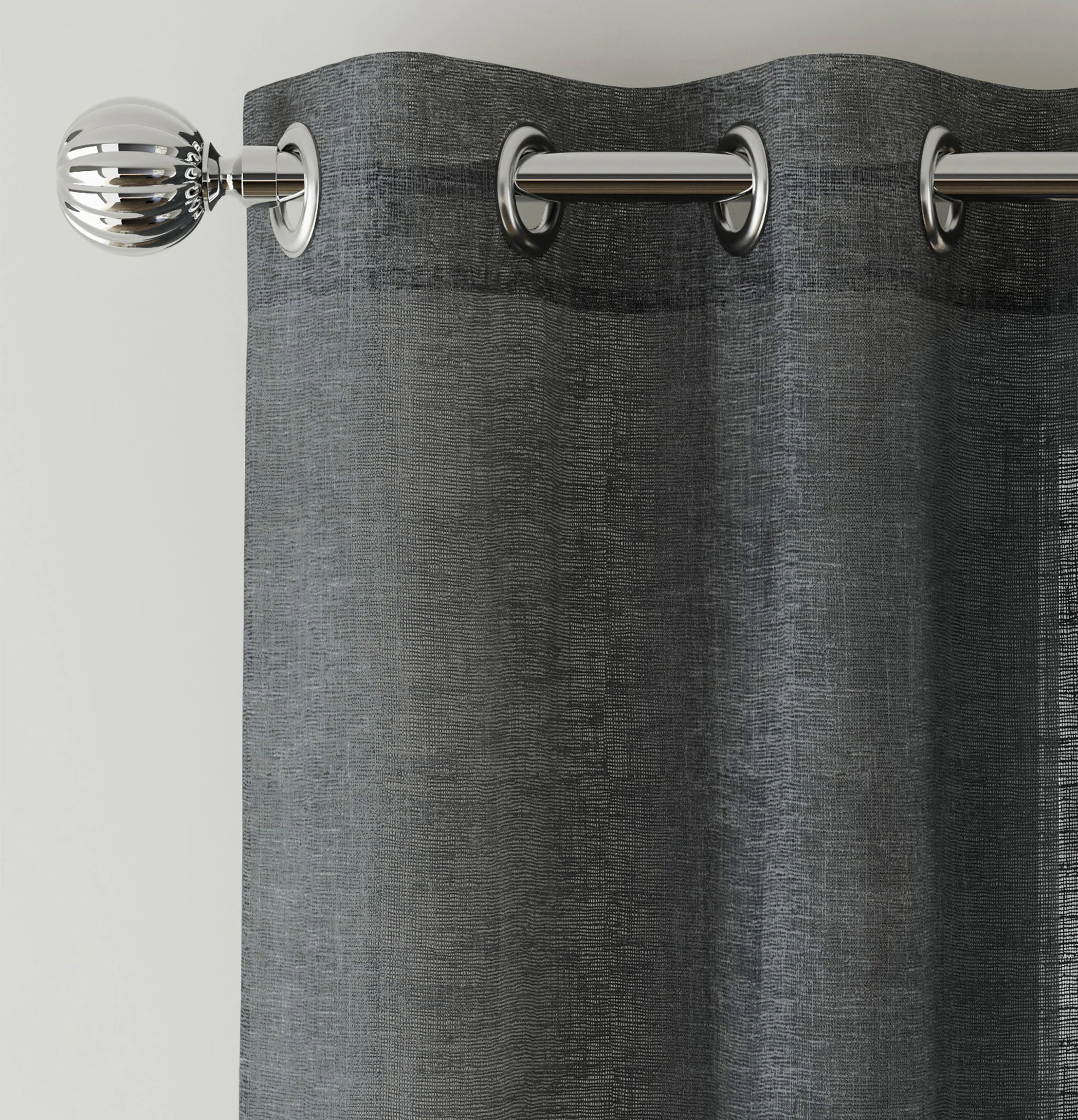 Pair of Crete Charcoal Luxury Linen Look Sheer Panels with Eyelet Header - Image 2