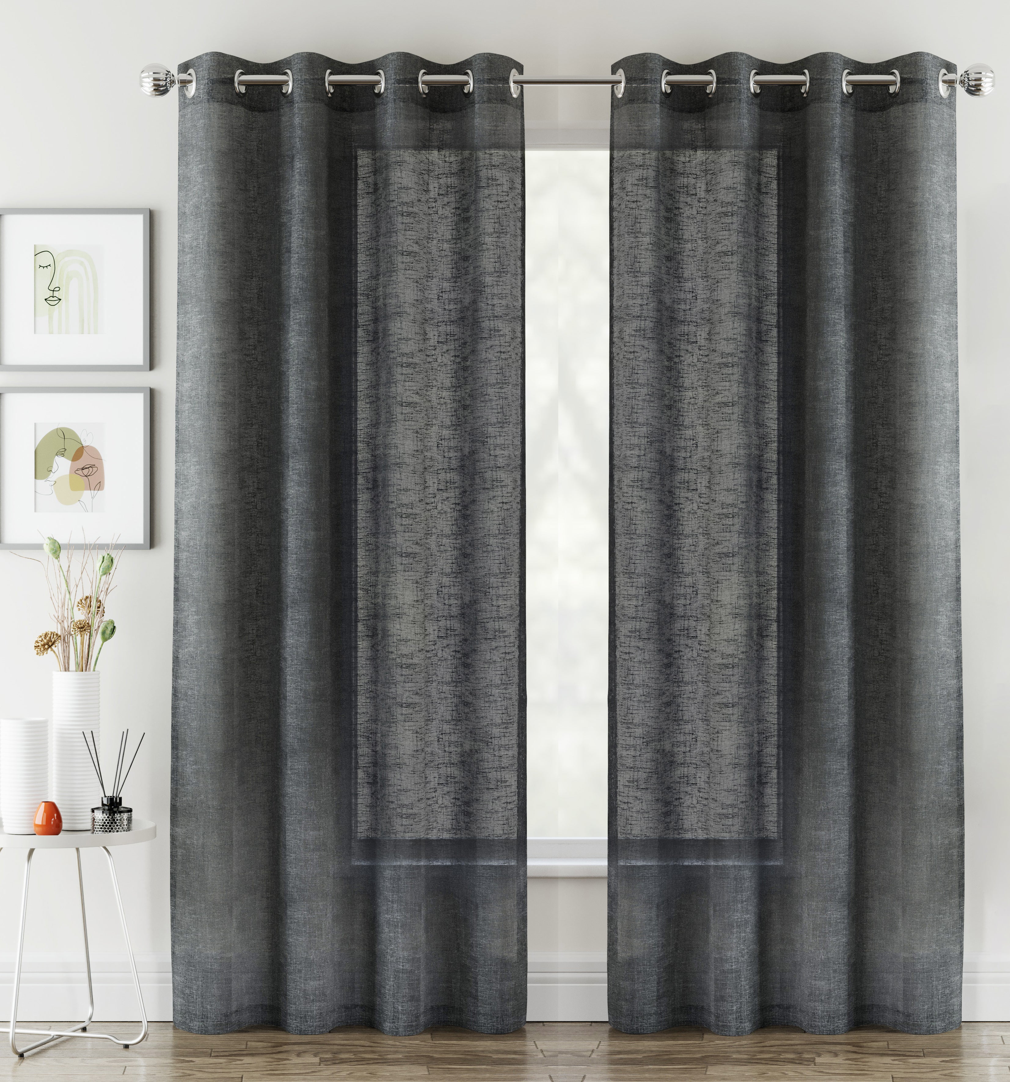 Pair of Crete Charcoal Luxury Linen Look Sheer Panels with Eyelet Header - Image 5