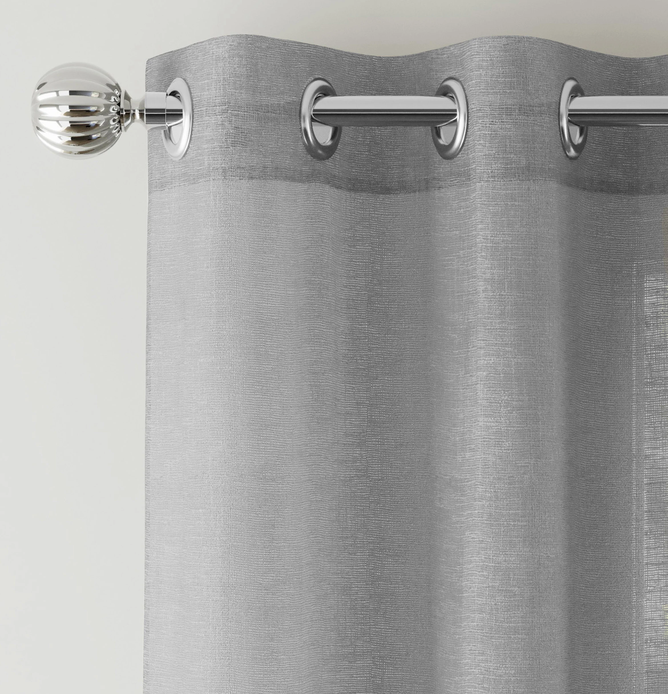 Pair of Crete Silver Luxury Linen Look Sheer Panels with Eyelet Header - Image 2