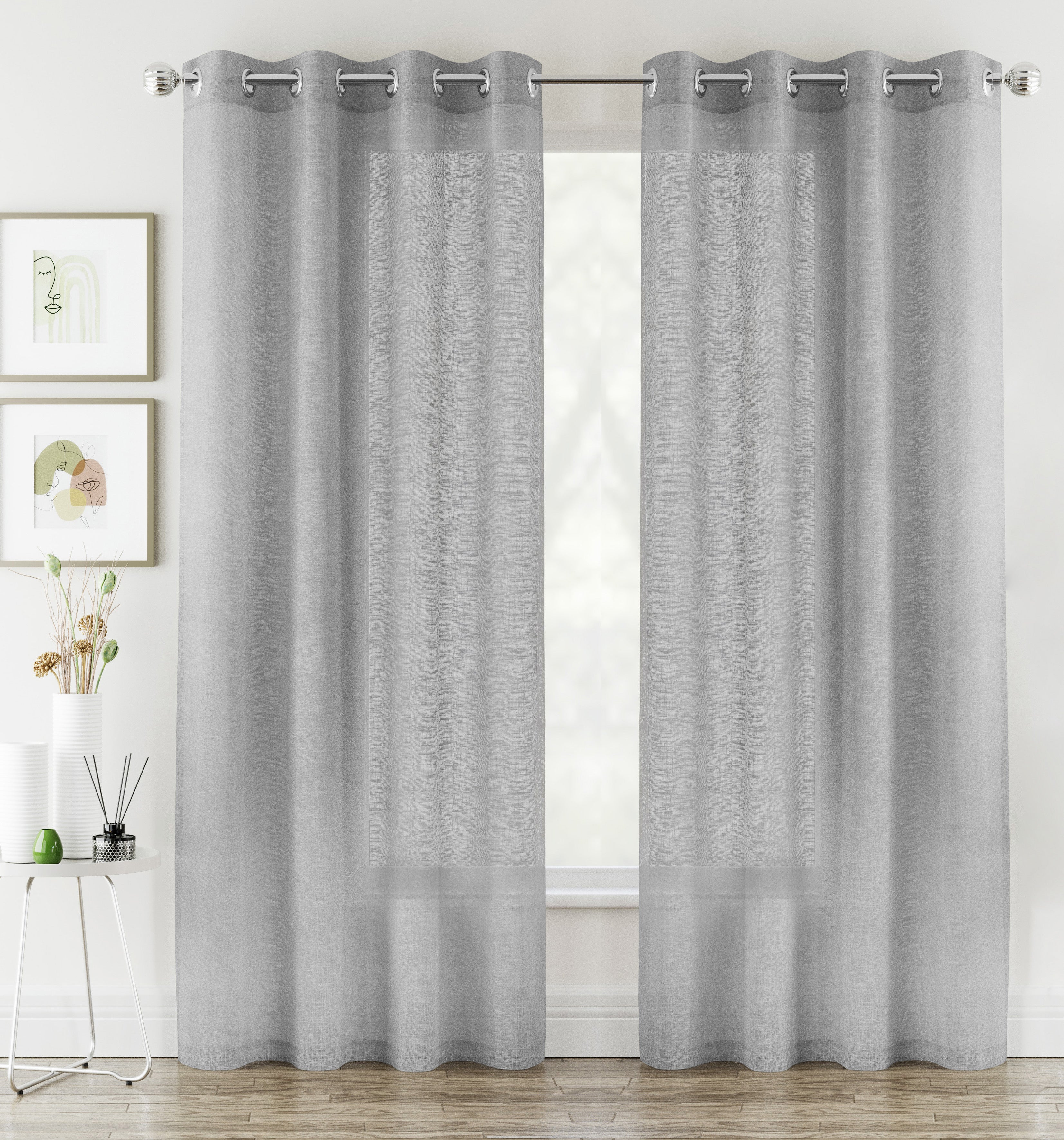 Pair of Crete Silver Luxury Linen Look Sheer Panels with Eyelet Header - Image 5