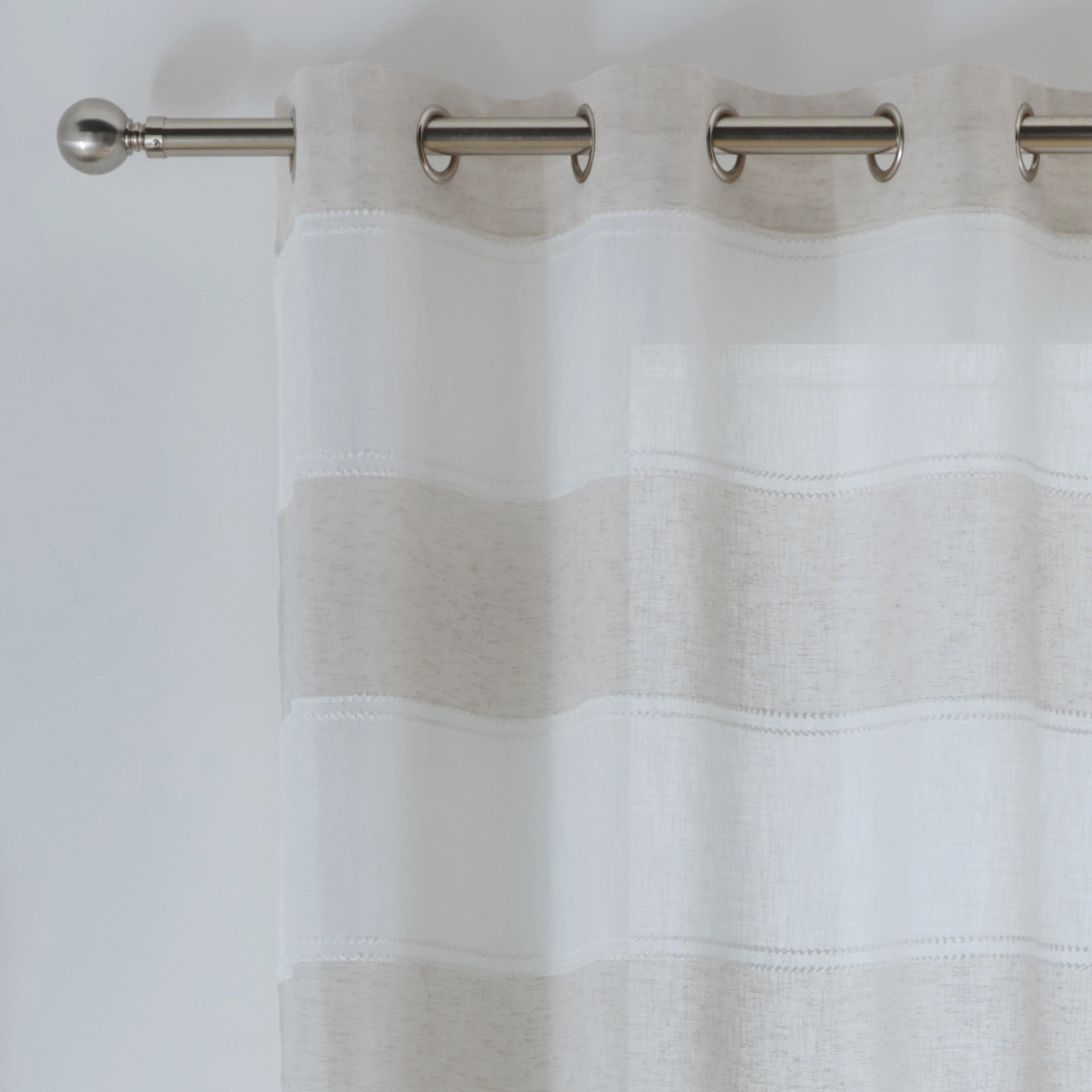 Pair of Santorini Natural Cream/Beige Linen Look Stripe Panels with Eyelet Header - Image 2